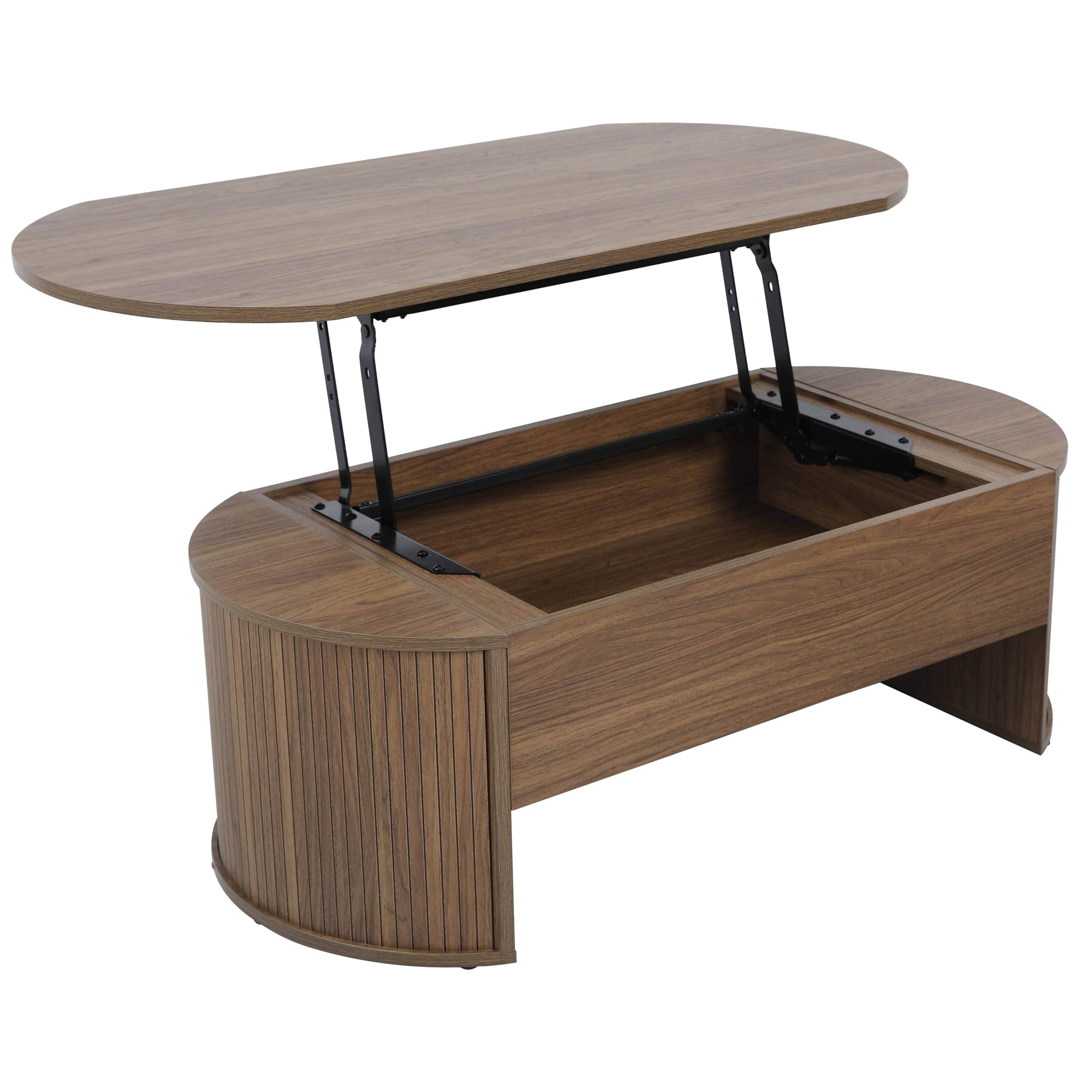 Oviala Mesa de centro ovalada con tablero plegable en efecto madera oscura