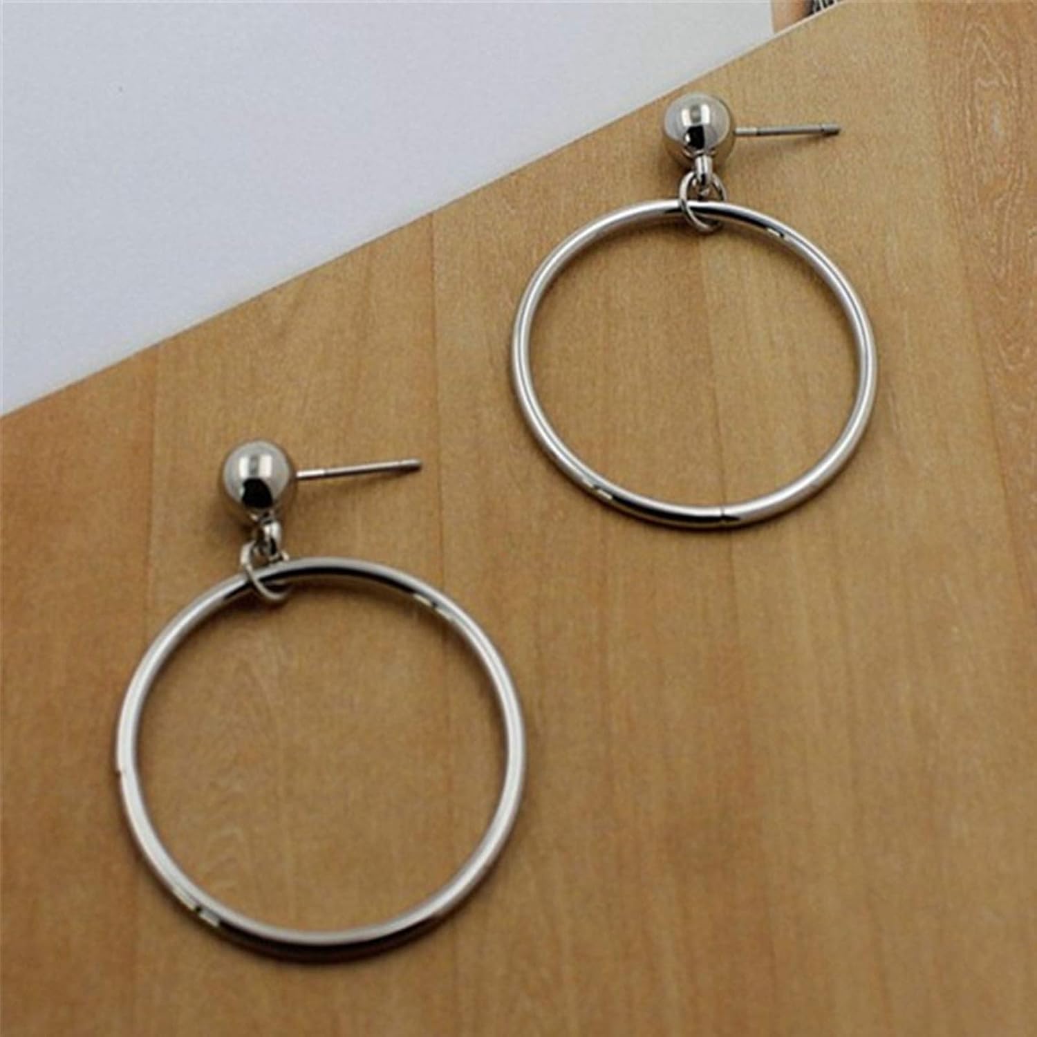 Yienate Fashion Hoop Earrings Bead Studs Dangle Hoop Pendant Cuff Earrings Ear Drop Dainty Minimalist Earrings for Women and Girls (Silver) - Image 3
