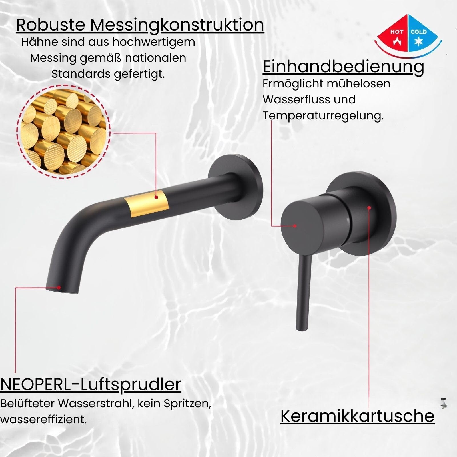 Bateria umywalkowa podtynkowa Park 2.0 czarna matowa, jednouchwytowa bateria łącznie z korpusem podstawowym, armatura podtynkowa umywalka montaż ścienny, armatura łazienkowa z mosiądzu, czarna