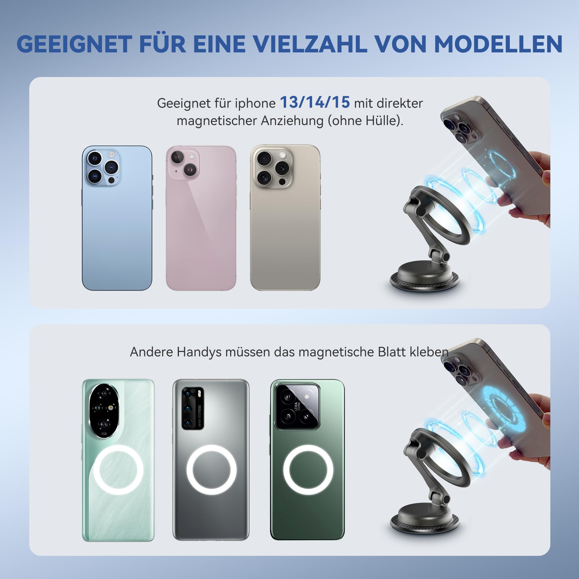 YISH Magnet Handyhalterung Auto Magnetic Autohalterung：Smartphone Halterung Auto Magnetic Car Mount, 360° Drehung Handyhalter Auto Magnet für iPhone 16 15 14 13 12 Pro Max Plus