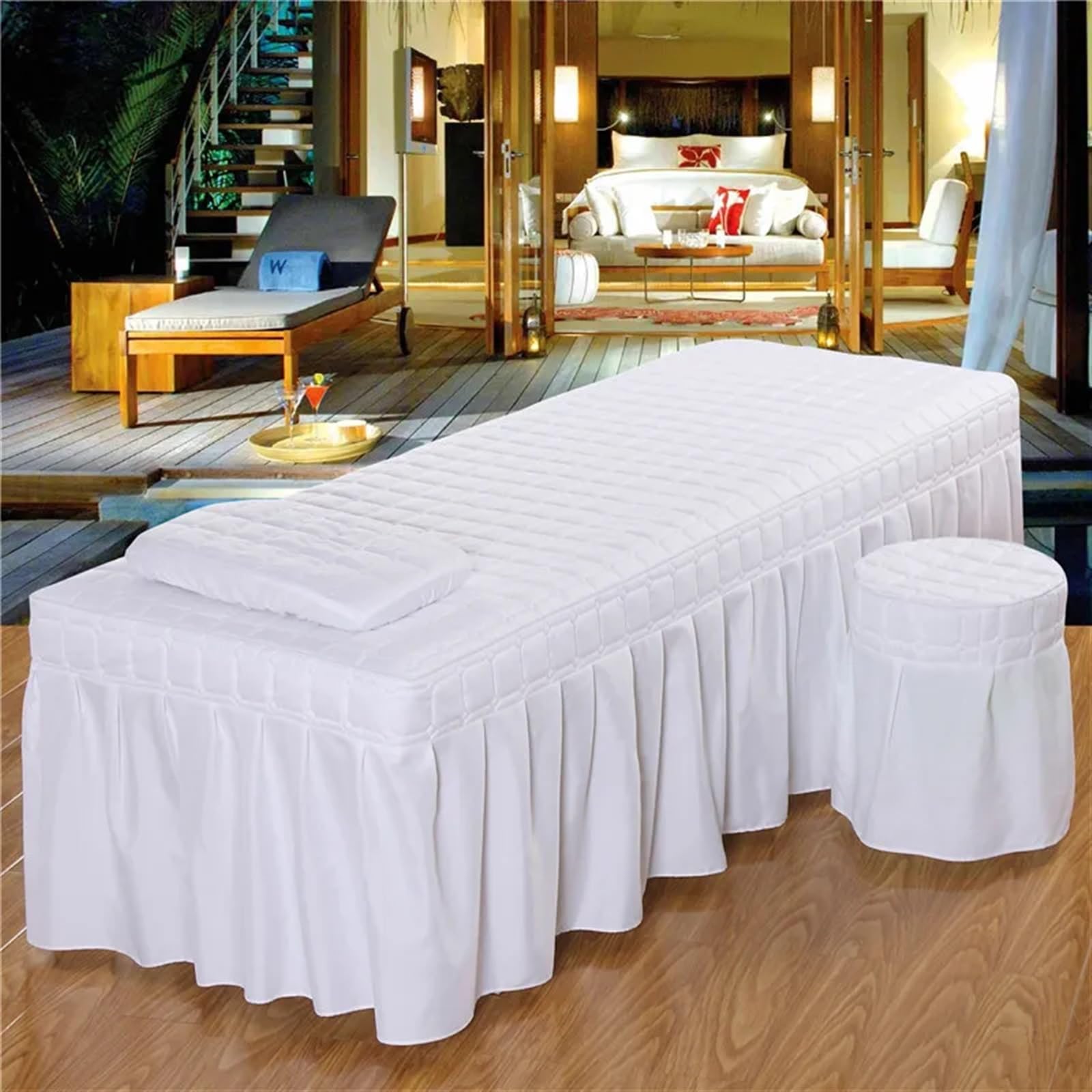 Sabanas Camilla Masaje Sábana de salón belleza, 5 piezas, falda cama corta, colcha con orificio, funda for masaje corporal(Pink,190cm x 70cm)