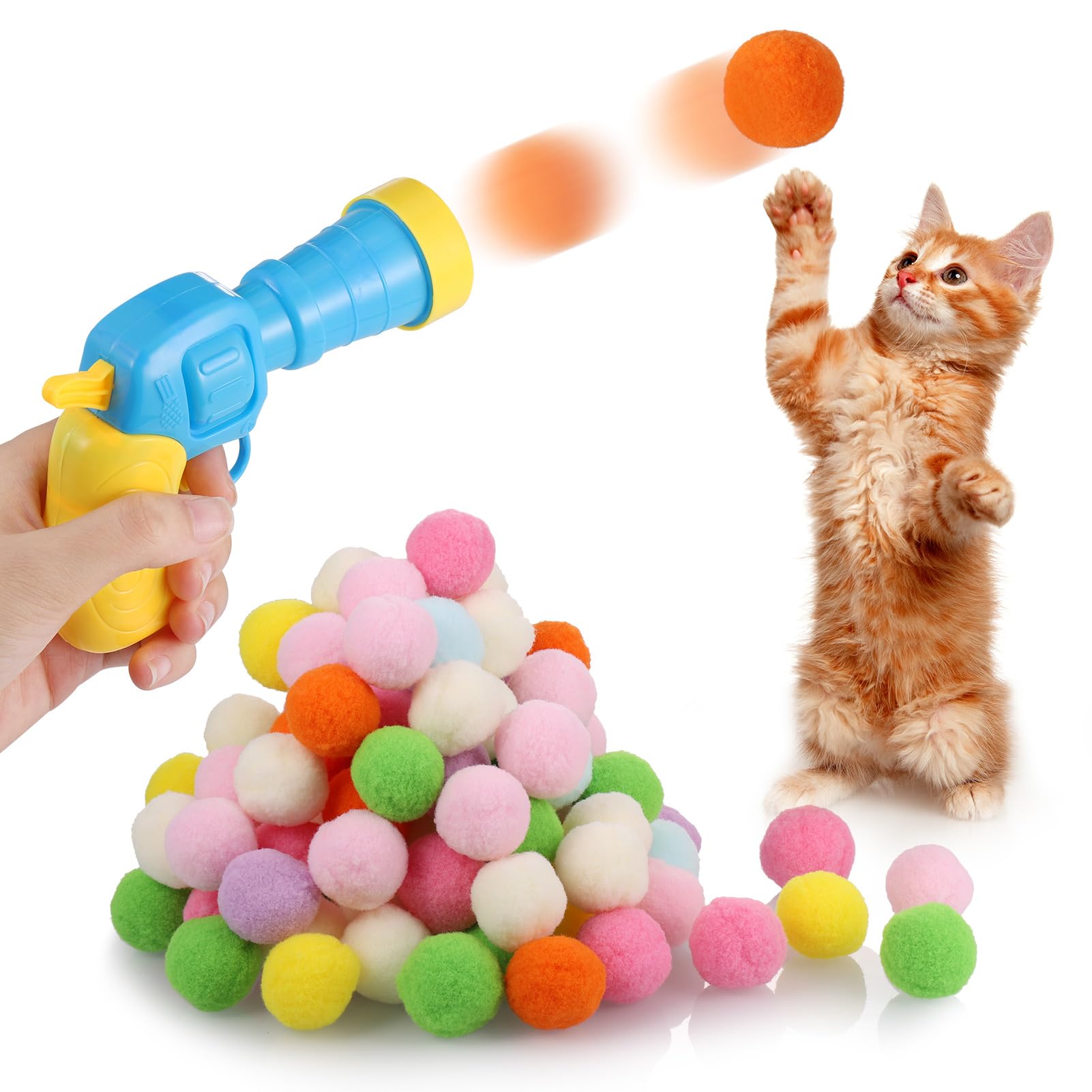 Zocipro 100 Stück Katzenspielzeug Ball Pistole,Interaktives Katzenspielzeug Mit Kunststoff Startwerkzeug,Interaktives Spielzeug für Katzen Indoor,Cat Toy Ball (30mm)