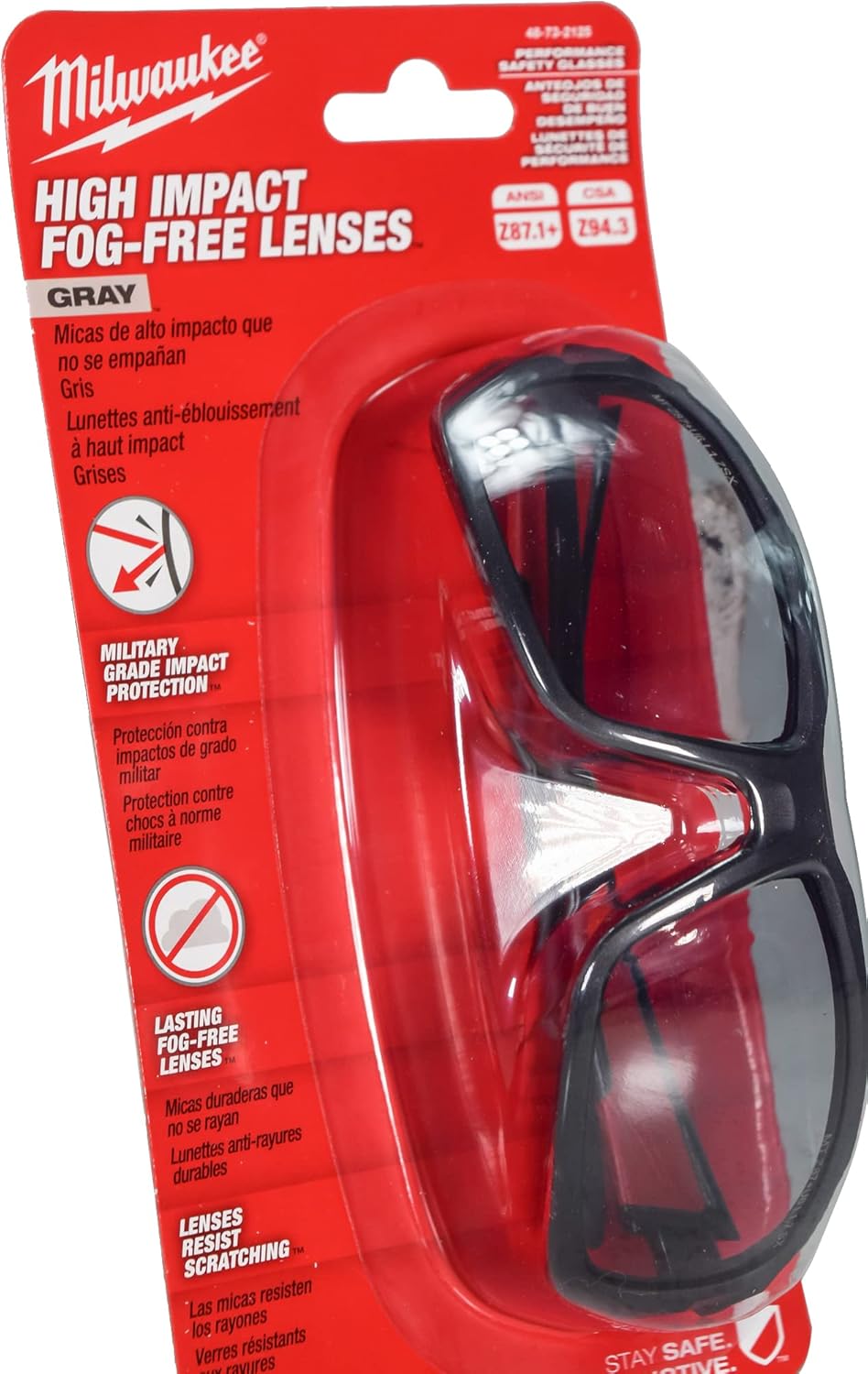 Milwaukee 48-73-2125 Gray Performance Safety Glasses Fog-Free Lenses