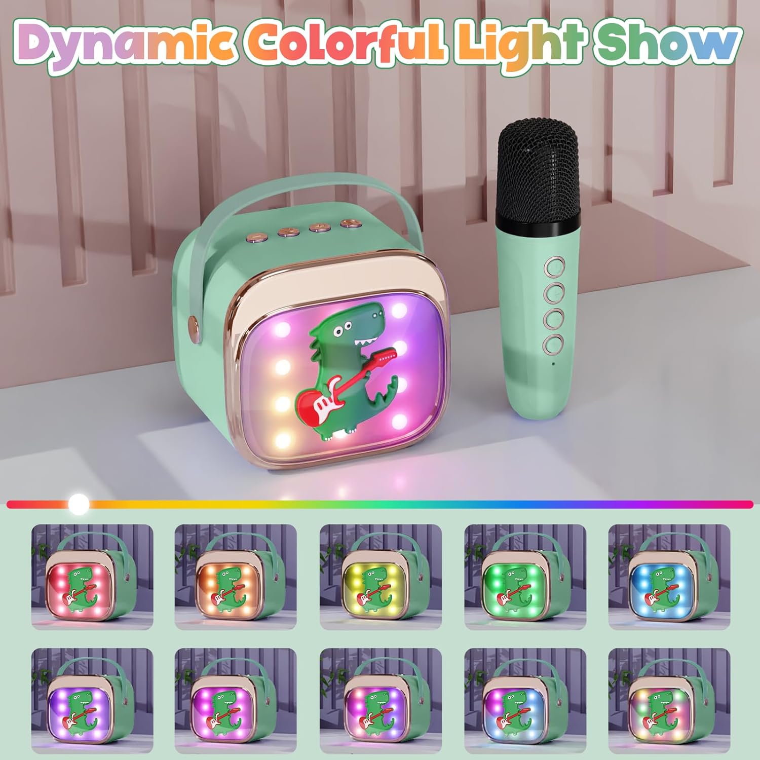 FLUESTON Mini Karaoke Machine for Kids Adults, Portable Bluetooth Speaker with 2 Wireless Microphones, Birthday Kids Gifts Toys for Girls Ages 3, 4, 5, 6, 7, 8, 9,10,11,12+ Years Old - Image 4