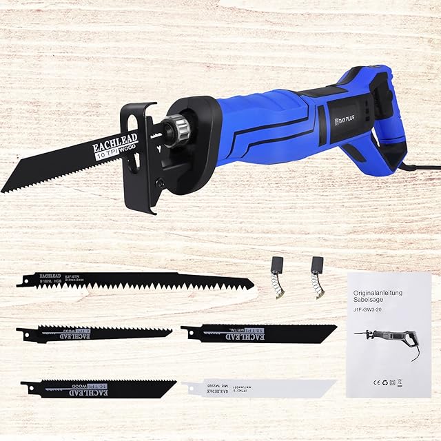 Reciprocating Saw 900W with 5 Blades, 2800 RPM Variable Speed Electric Corded Sabre Saw, 28mm Stroke Length, Tool-Free Blade Change, Reciprocating Saw Electric for Wood Tree Branches Tables PVC Metal