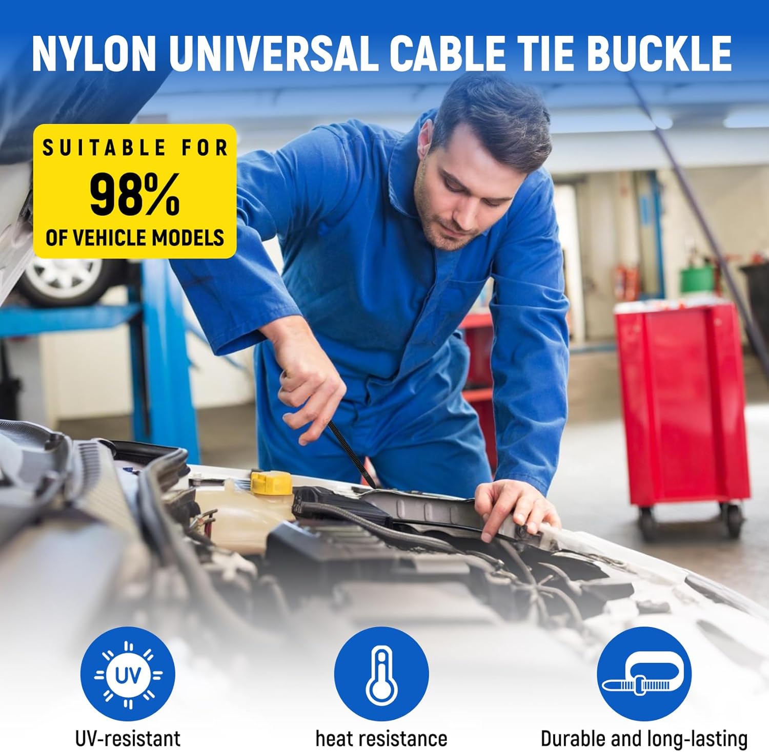 Nylon Universal Cable Tie Buckle, Heavy Duty Self-Locking Nylon Zip Ties Holder, New Multifunctional Cable Tie Buckle for Car Daily Repair (100 Pcs)