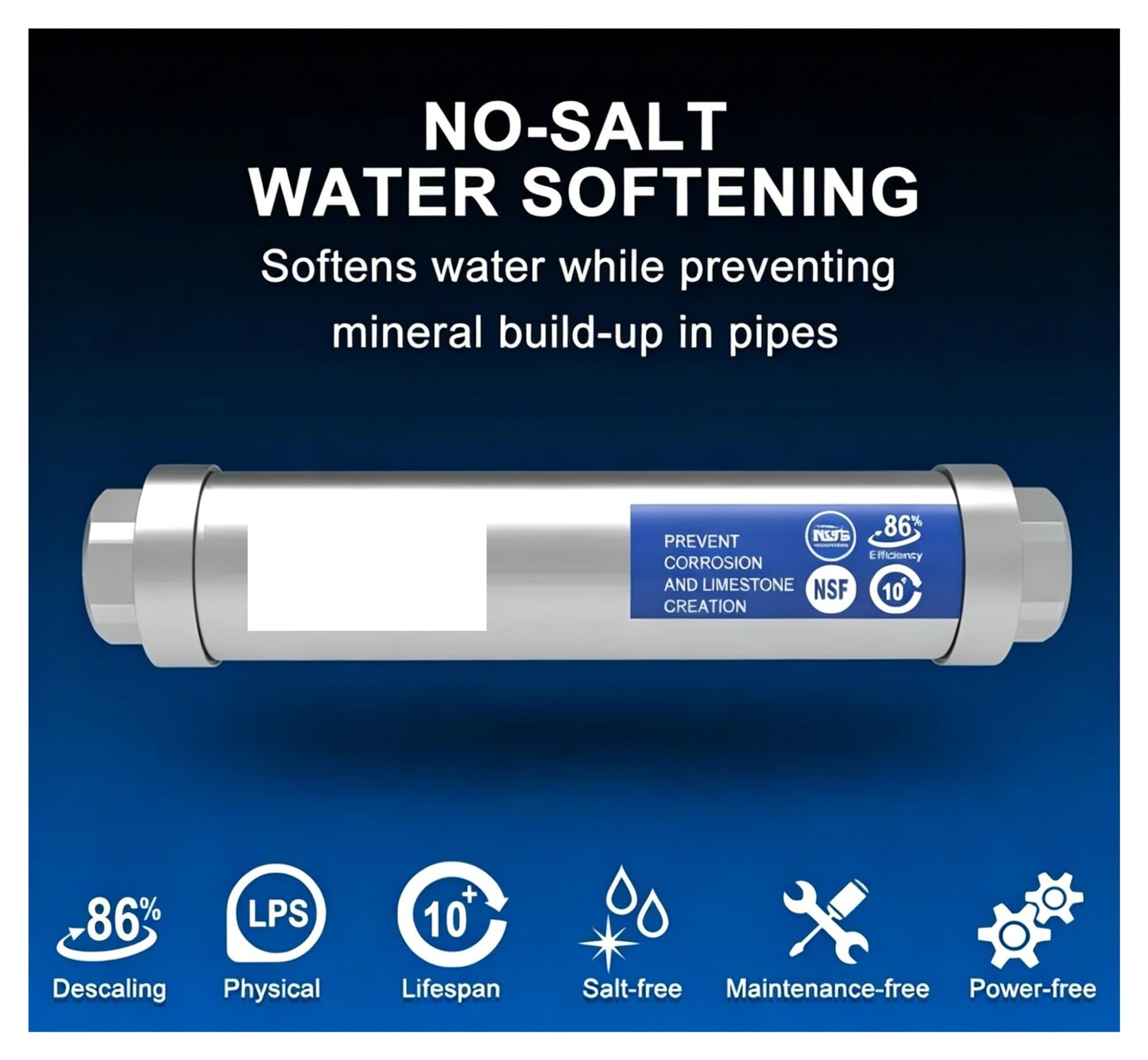 LPS10 Disincrostante for acqua senza sale for tutta la casa, Sistema di addolcimento dell'acqua, Previene l'accumulo di calcare sugli scaldabagni 1 pz