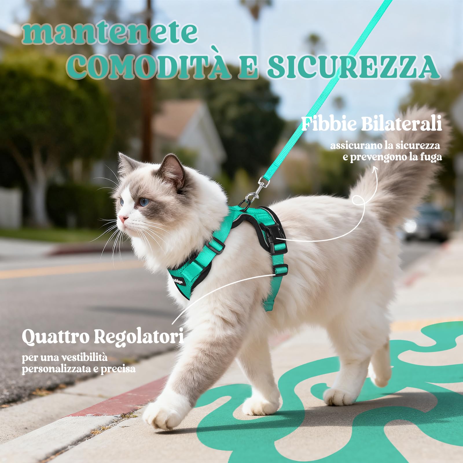 Pettorina Antifuga Per Gatto Con Guinzaglio | Morbida E Traspirante Con Strisce Riflettenti | Taglia S Per Cuccioli E Gatti Adulti