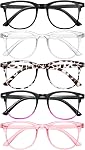 Reading Glasses for Women Blue Light Blocking Glasses Filter UV Square Readers Glasses for Men and Women 5 Pack