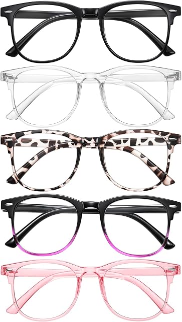 Reading Glasses for Women Blue Light Blocking Glasses Filter UV Square Readers Glasses for Men and Women 5 Pack
