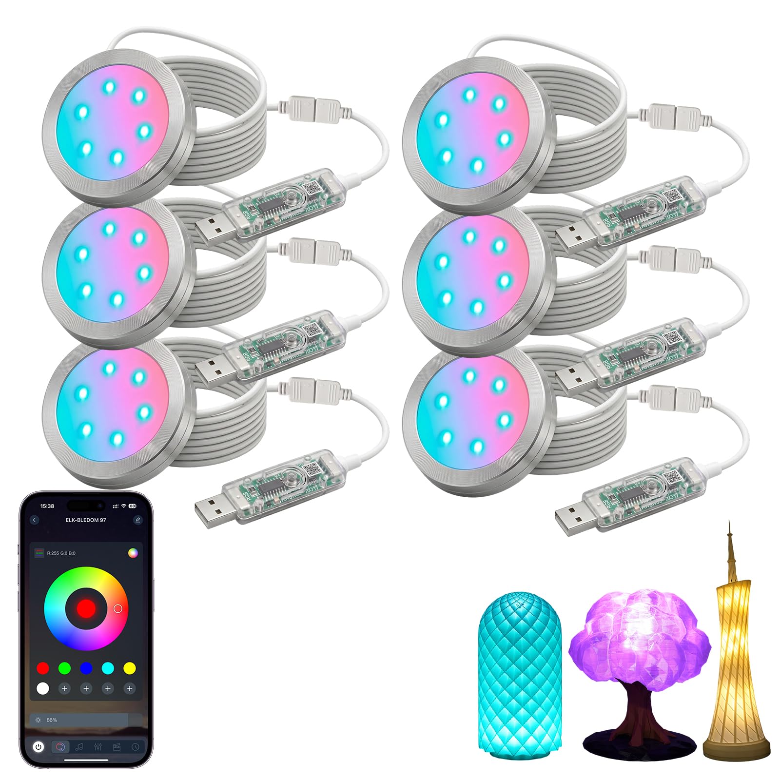 Zestaw 6 lamp LED APP MH001 for Bambu Lab do drukarki 3D, akcesoria do drukarki 3D, modele MakerWorld, lampa DIY do druku 3D, prezent na Walentynki
