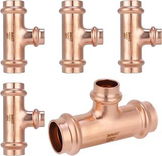 Copper Press Fittings 3/4"x3/4"x1/2" Reducing Tee, No-Lead Plumbing Pipe Connector | Compatible with Copper Pipes, Water Supply & Hydronic Heating Systems | Durable Press Fit Design,5-Pack
