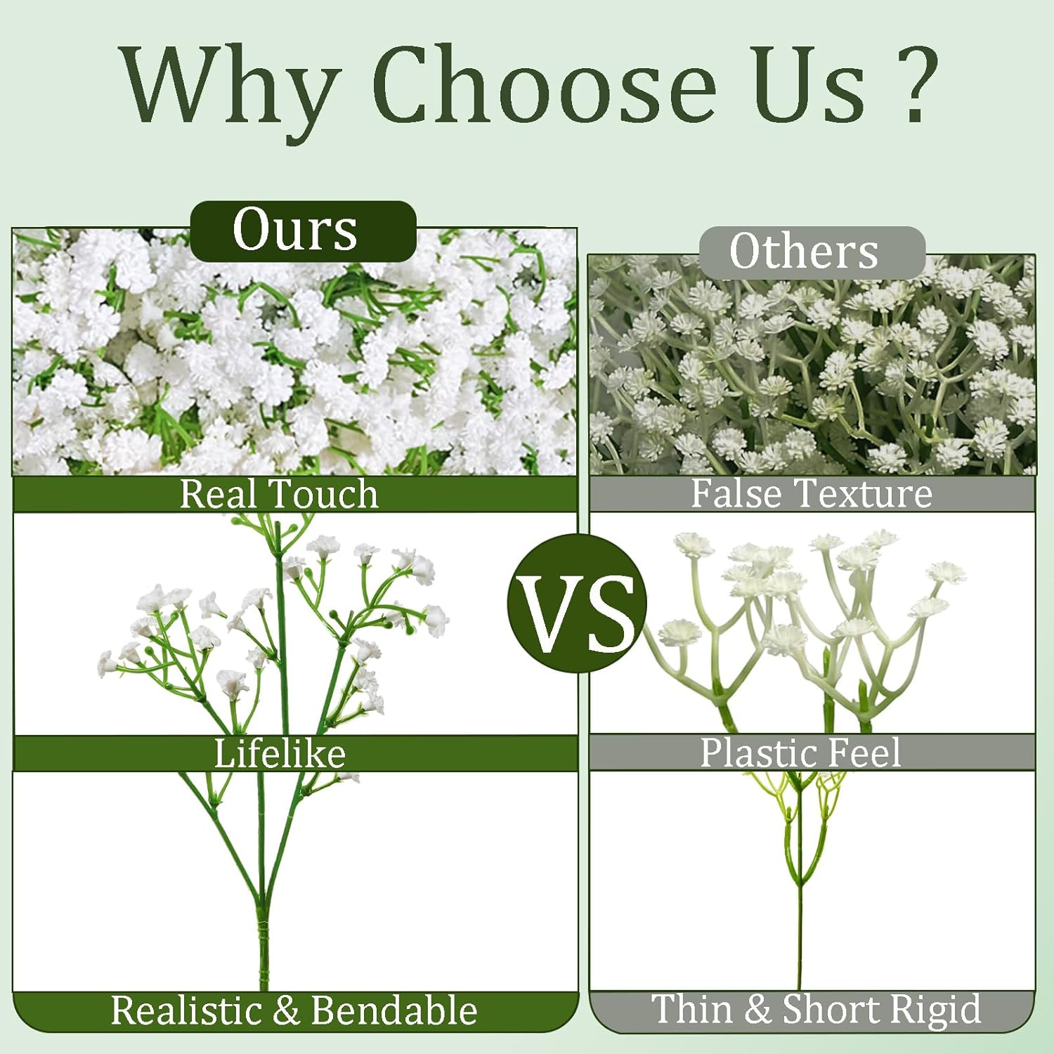 100Pcs Babys Breath Artificial Flowers-Gypsophila Babys Breath Flowers Artificial Bulk-White Real Touch Fake Flowers for Wedding Home Garden Decor