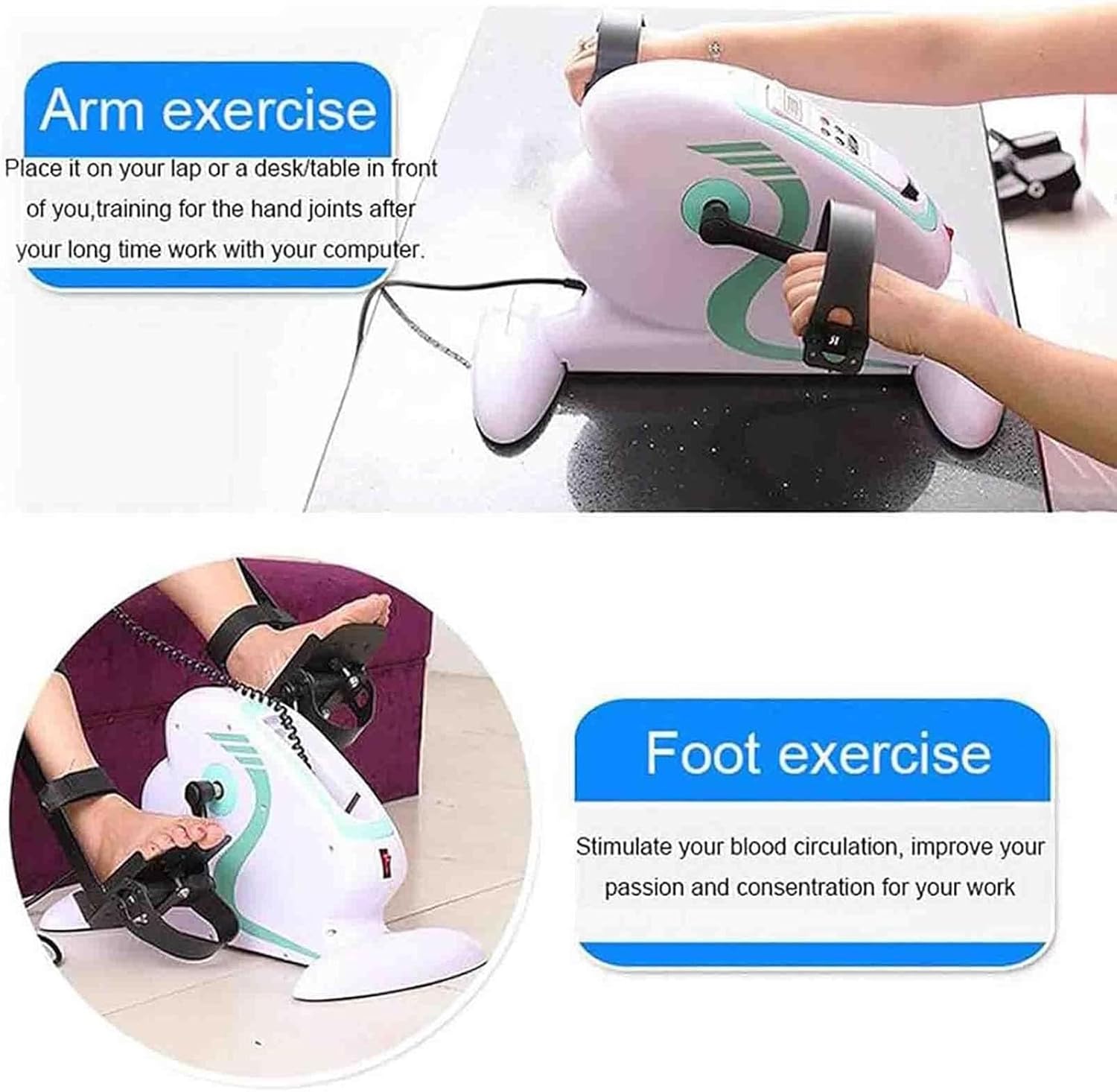 Motorized Under Desk Bike Pedal Exerciser for Rehab | Leg & Arm Trainer with Protector Bracket - Ideal for Knee, Leg, and Hand Exercise at Home or Office