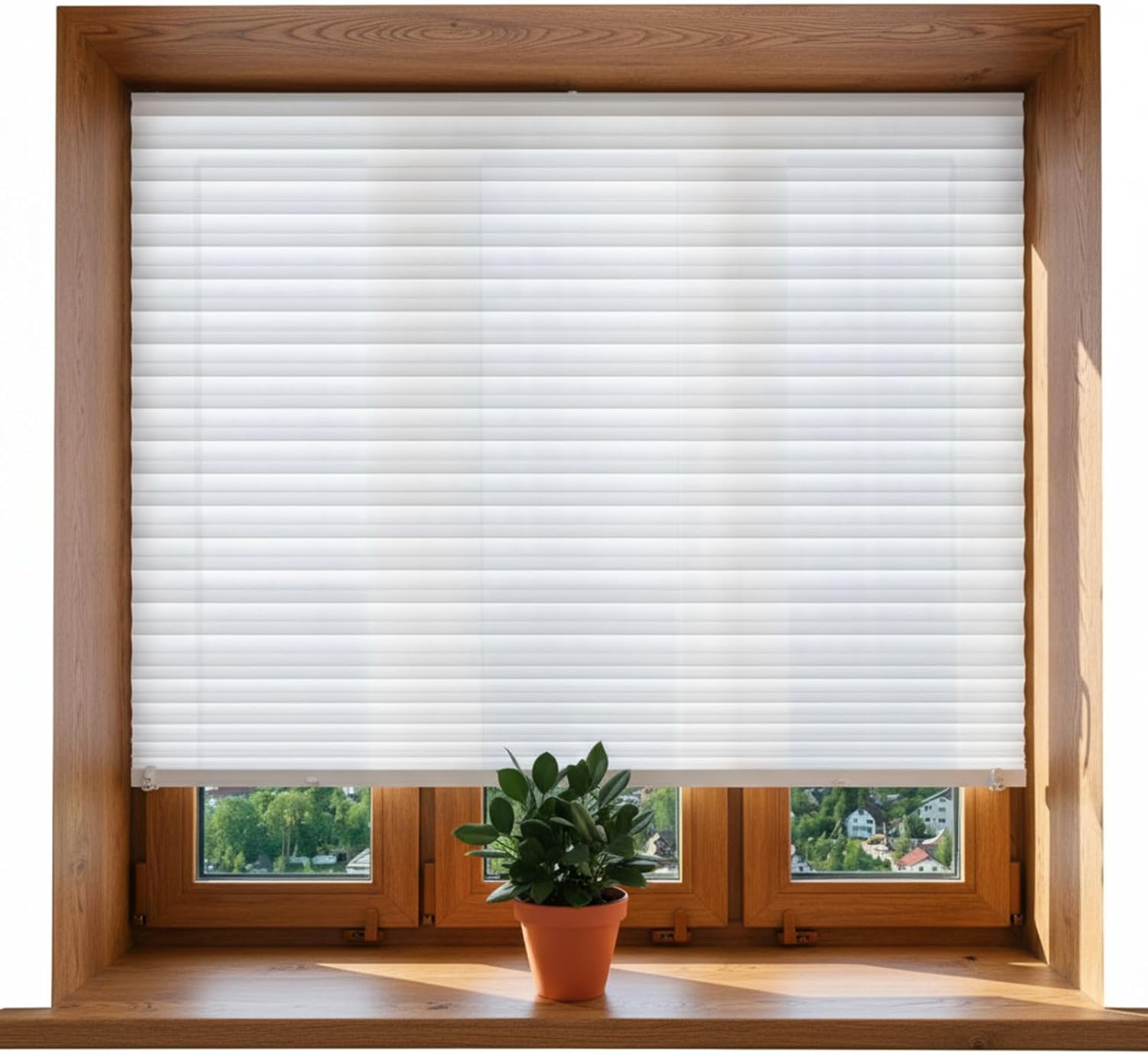 Threehoney 2 Pcs 48 x 110 Inches Paper Shades for Indoor Windows No Tools Cut to Size Fabric Temporary Blinds Extra Long Adhesive Privacy Paper Blinds for Patio French Sliding Door Light Filtering