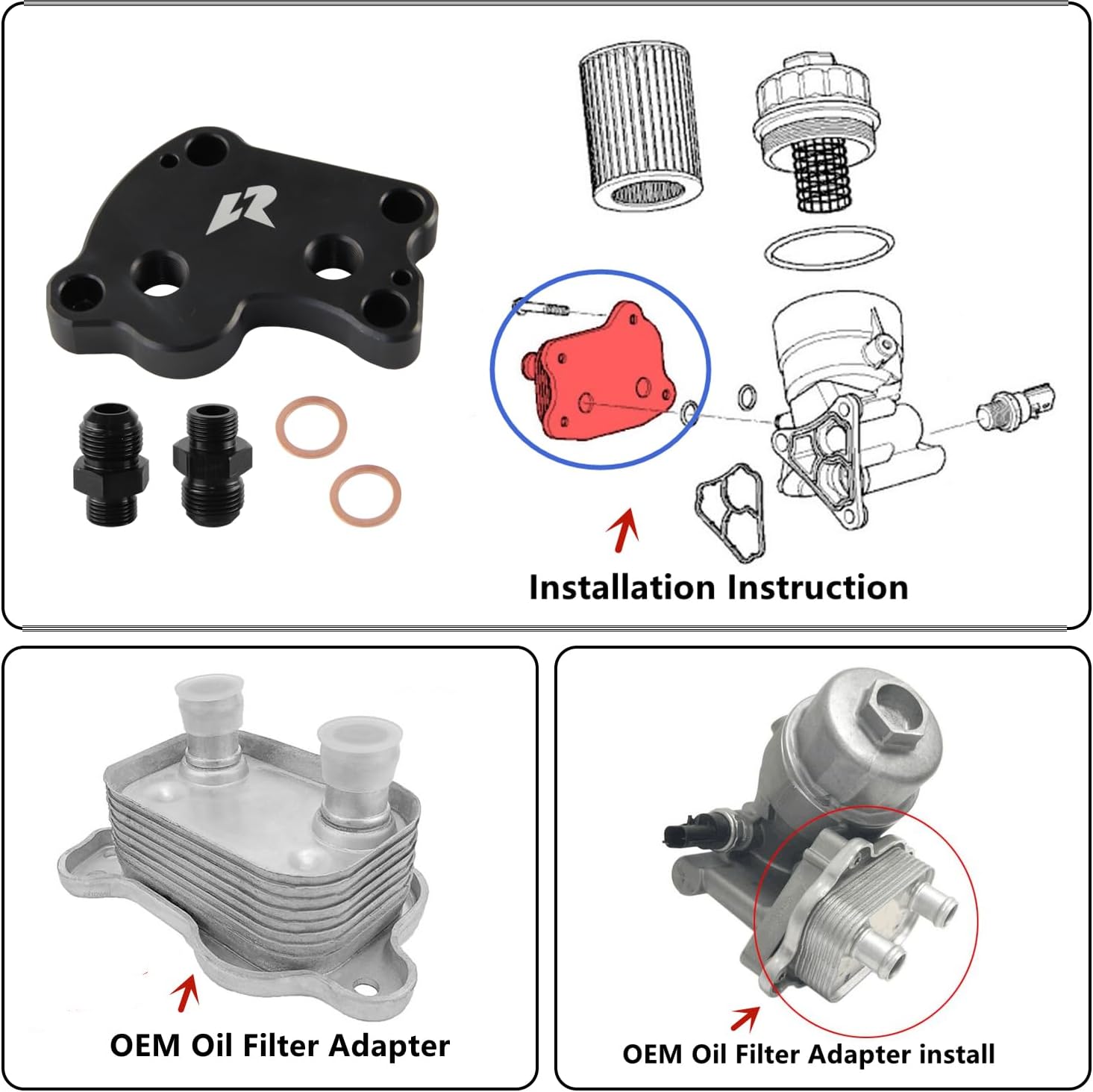 Oil Cooler Adapter Plate fits for BMW Mini Cooper S Supercharger R50 R52 R53 Engine 02-06 (For R50 R52 R53 Engine)