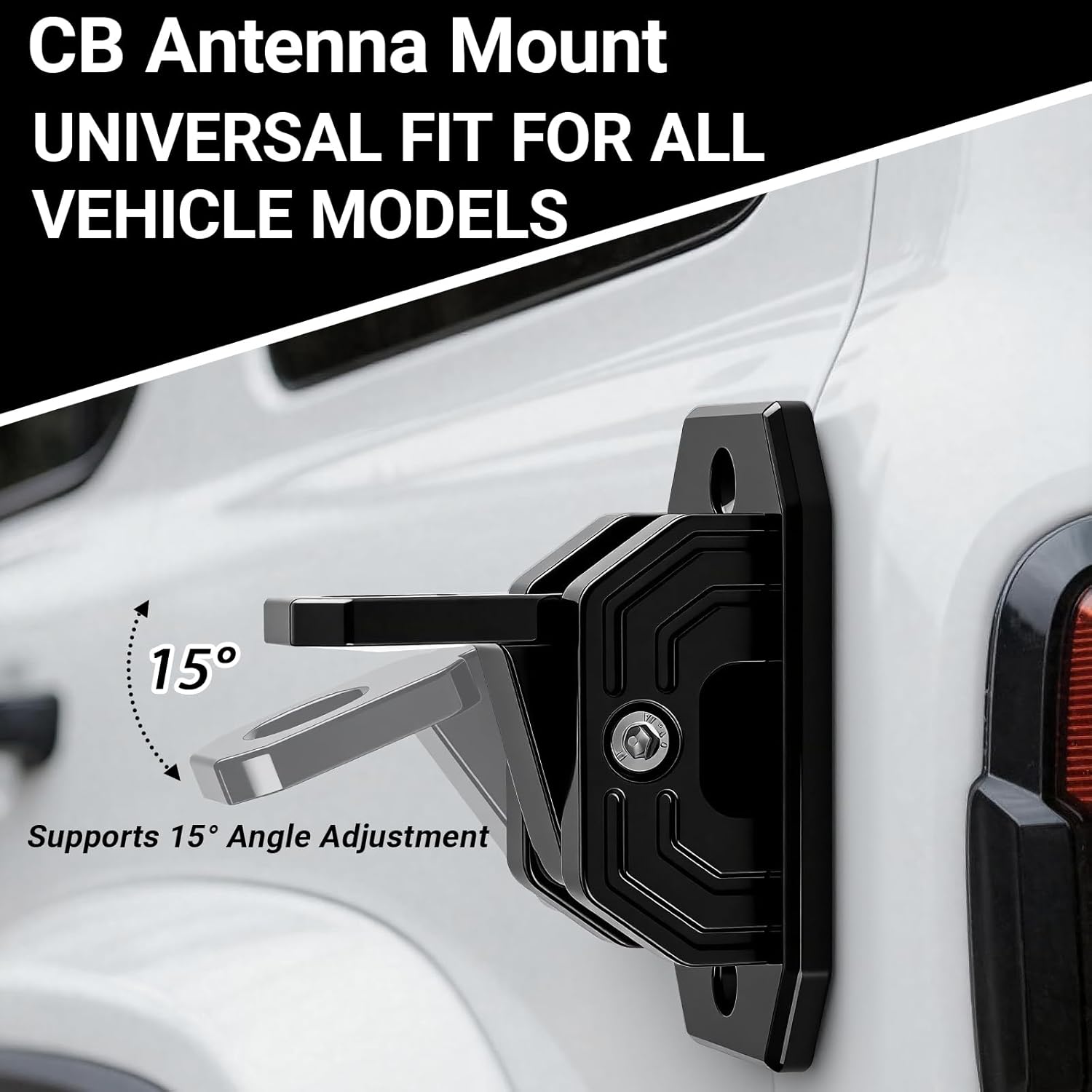 CB Antenna Mount, 2-Way Installation Universal Heavy Duty No-Drill CB Antenna & Flag Whip Mount Bracket Kit, Adhesive Tape & Screw Mount for Trucks, RV, Off-Road Vehicles, Boat, Motorcycle (Black)