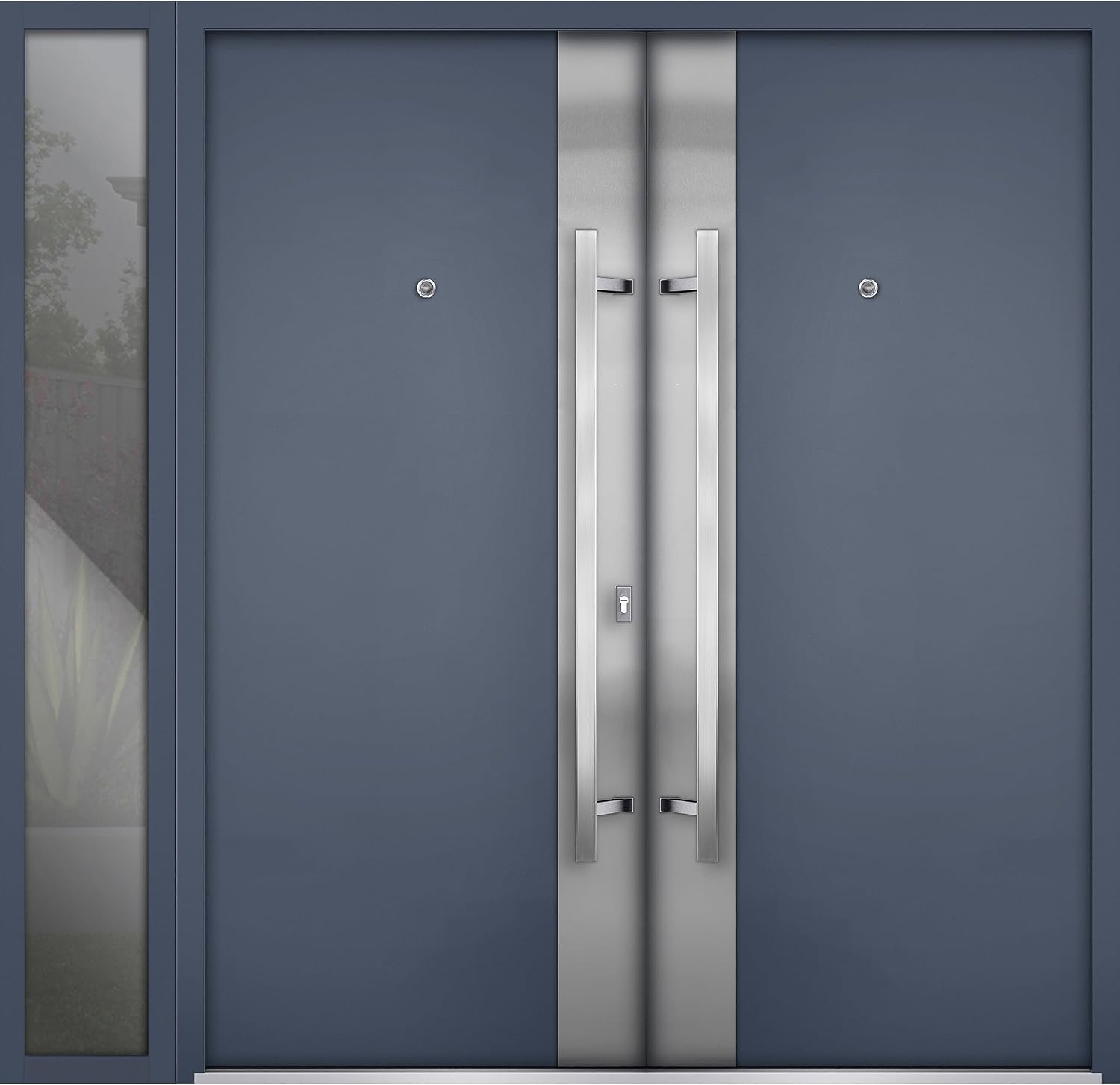 VDOMDOORS Front Exterior Prehung Metal Double Doors/Deux 0729 Gray Graphite Stainless Steel Insert/Sidelite Exterior Window/Entry Modern Painted Left Inswing Active Door 88" x 80"