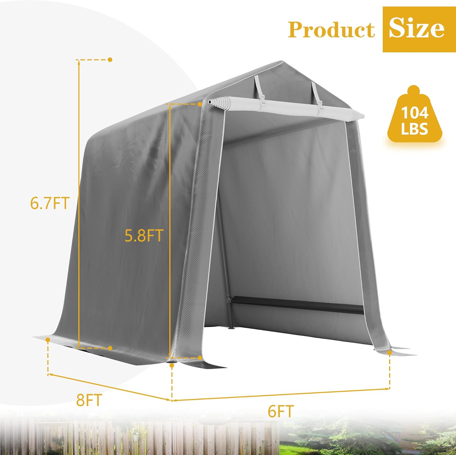 JYQAQA Storage Shelter, 8x6 ft Portable Shed, Outdoor Carport with Rolled up Zipper Doors, UV Resistant and Waterproof Outdoor Storage Shed for Motorcycle, Bike or Garden Tools Tent Shed