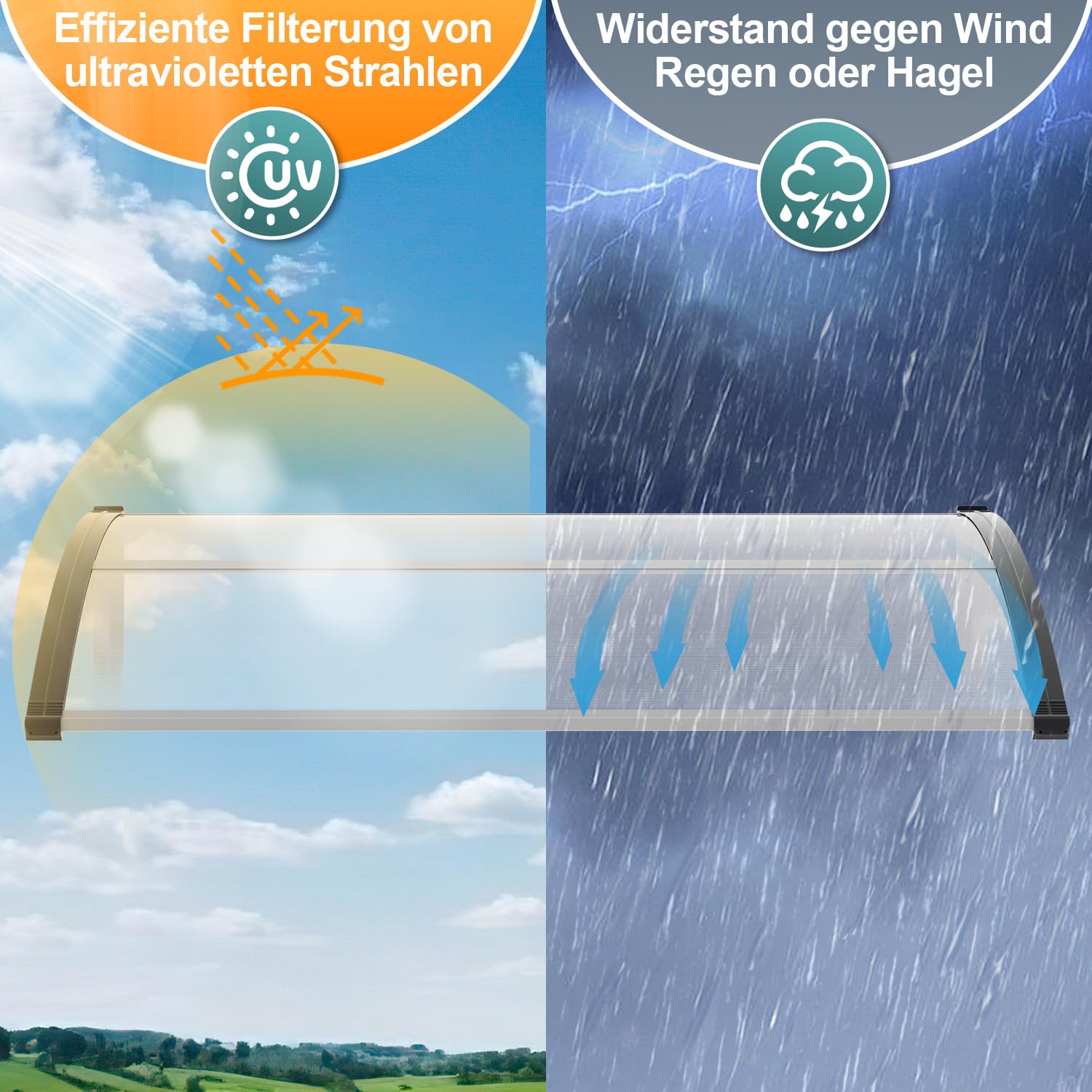 Vordach Haustür 120 x 100 cm, Polycarbonat Haustürvordach mit ABS-Halterung, Transparentes Pultvordach Türüberdachung für Eingang, Wetterfest und UV-beständig