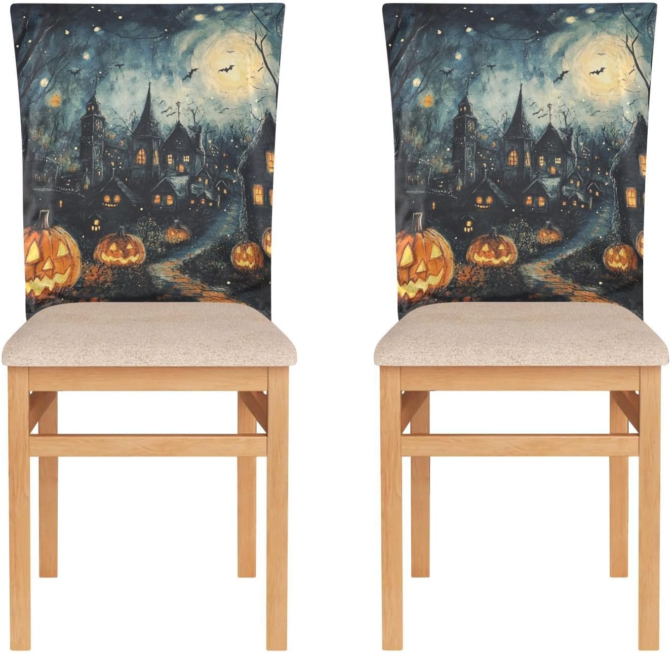 ALAZA Halloween Night Pumpkin Chair Back Cover Set of 6, Washable Reusable Removable Chair Slipcovers Decorative Chair Cover for Home Kitchen Wedding Party