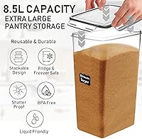 Vista 4 de WHITE FEATHER SUPPLIES 8.5L/287Oz Extra Large Airtight Food Storage Containers (2 PC) with Lids, Kitchen and Pantry Organization Containers for