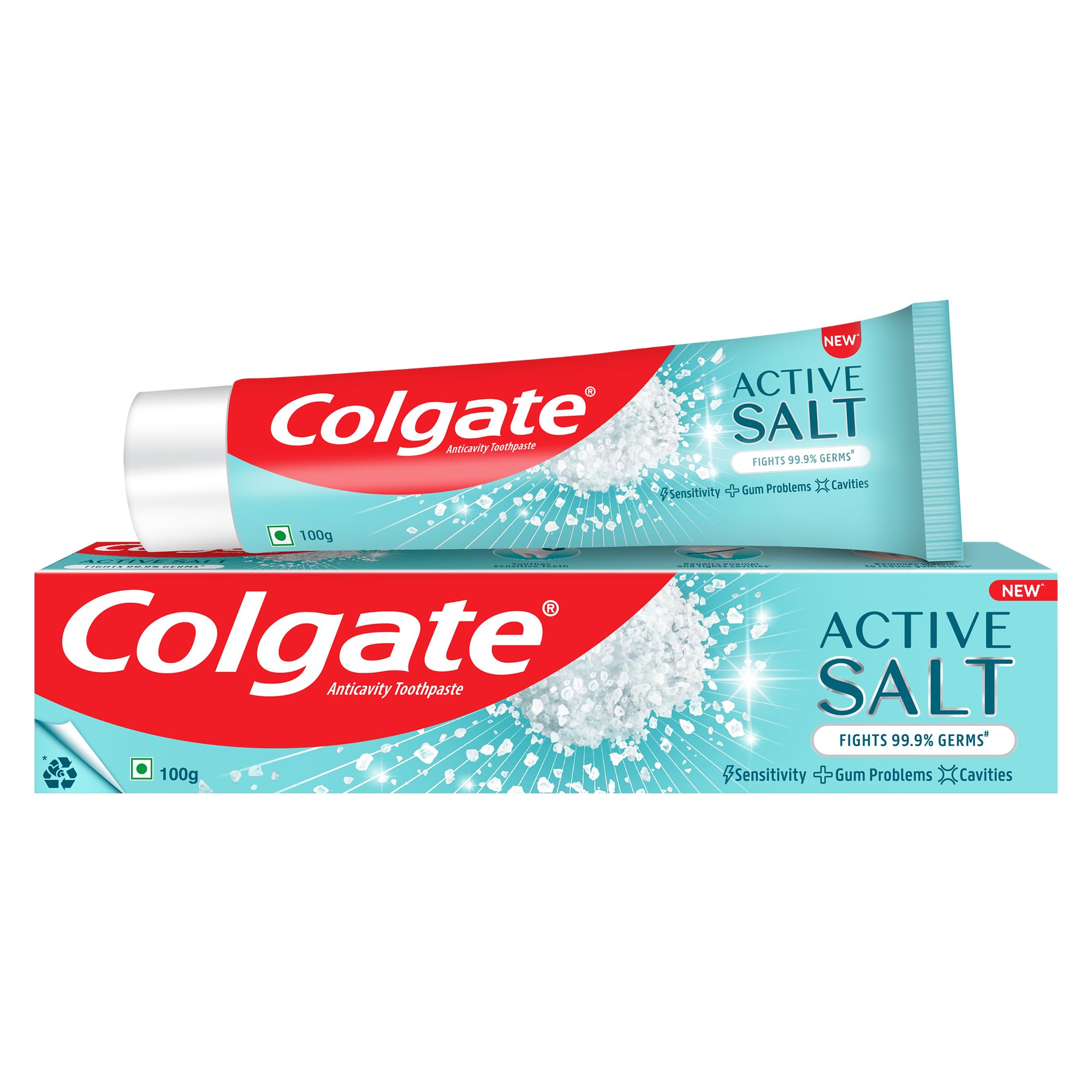 Colgate Active Salt Toothpaste, Daily Germ Protection, Pack Of 100G, Oral Care, Colgate Toothpaste With Salt And Mint, Healthy Gums & Teeth, Toothpaste That Fights Germs & Eliminates Bad Breath