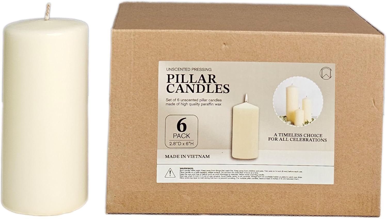 CW Studio Unscented Pressing Pillar Candles – Long Hour Burn, Smokeless & Dripless – Premium Wax with Cotton Wick – Perfect for Weddings, Events, Home & Rustic Décor (6, Ivory, 2.8x6 inches)