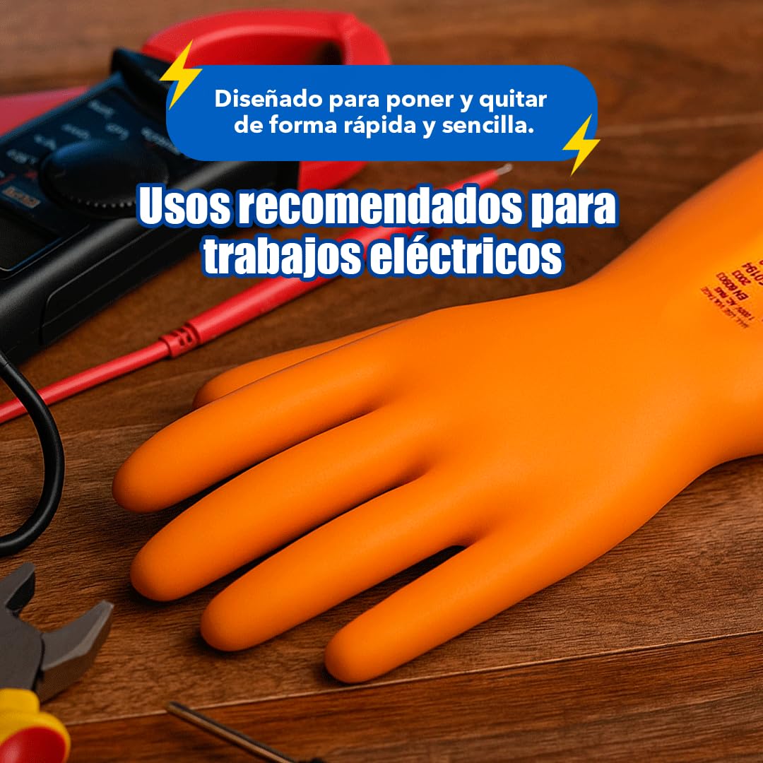 Guantes Electricista Aislantes De 1000V | De Uso Profesional | Protección Dieléctricos Clase 0 | Guantes De Protección Para Trabajo | Duraderos Y Resistente| Color Naranja | Talla L