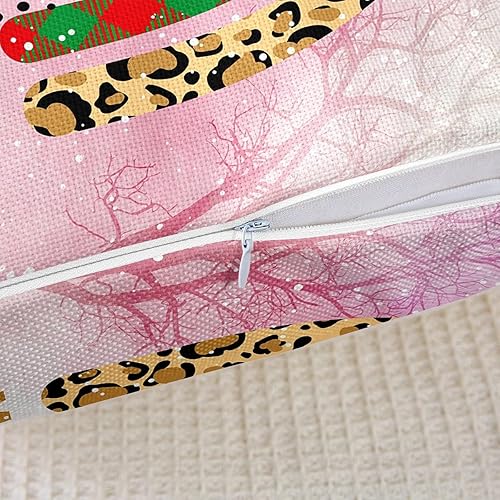 Miniatura 5 de Manfei Funda de almohada navideña de arcoíris de 16 x 16 pulgadas, estampado de leopardo rojo y verde a cuadros de doble cara para sofá, cama, sofá,