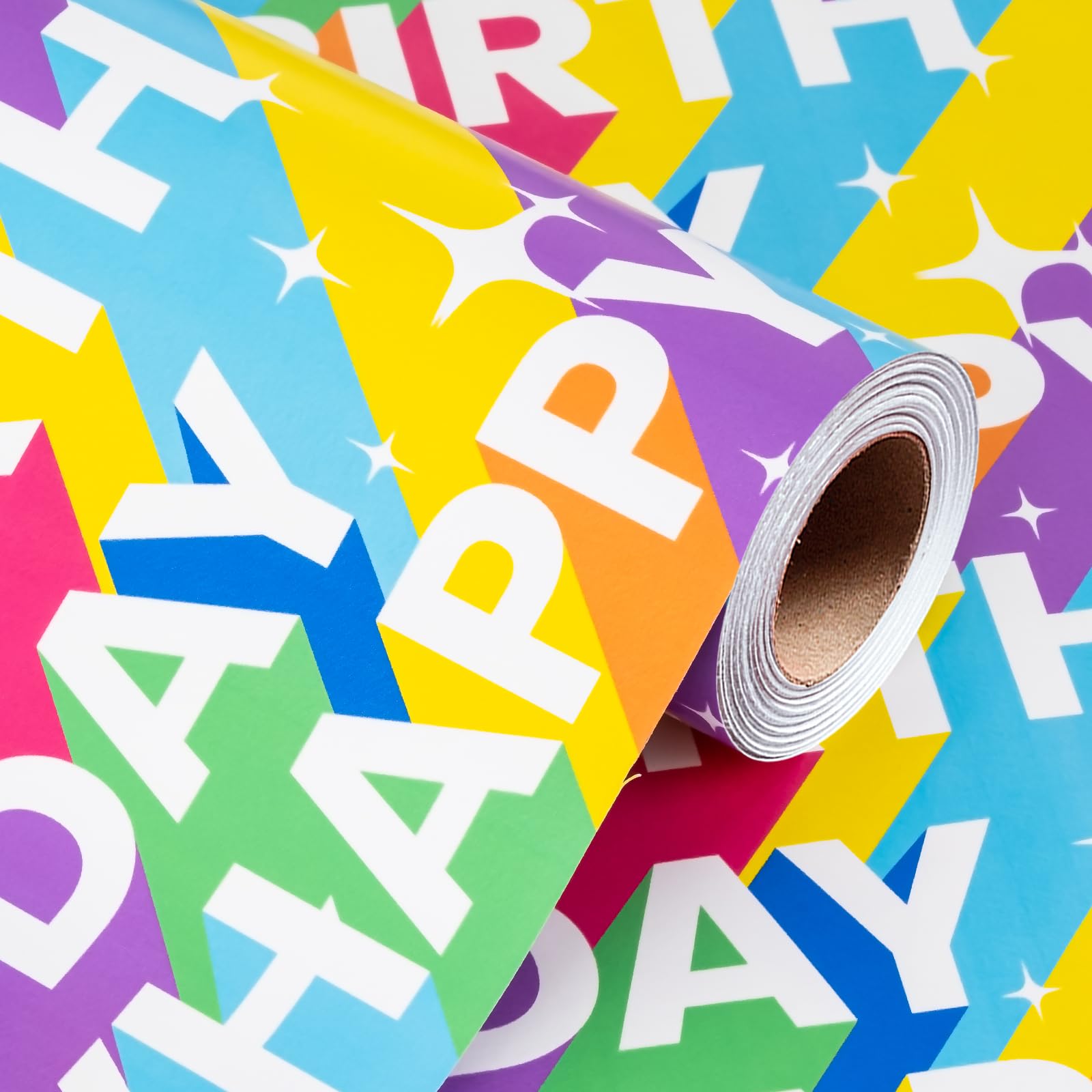 Wikadlik Happy Birthday Rainbow Wrapping Paper - 43cm x 5m Colorful Happy Birthday Lettering Gift Wrap Roll for Kids Boys Girls Birthdays, Baby Showers