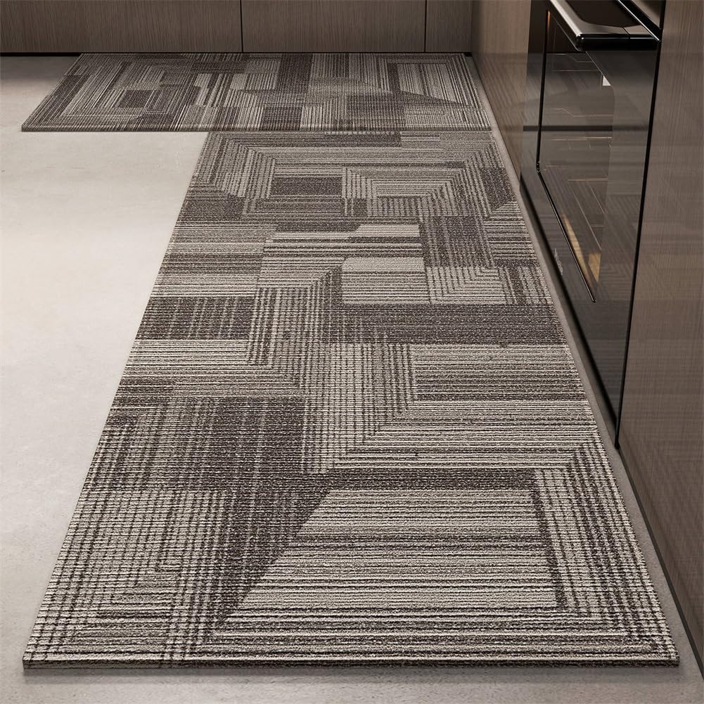 Tapis de Cuisine géométriques industriels – Tapis Anti-Fatigue Anthracite/Gris avec Rayures et Patchwork, antidérapant for évier de Cuisine, buanderie(Gray,50x180CM)