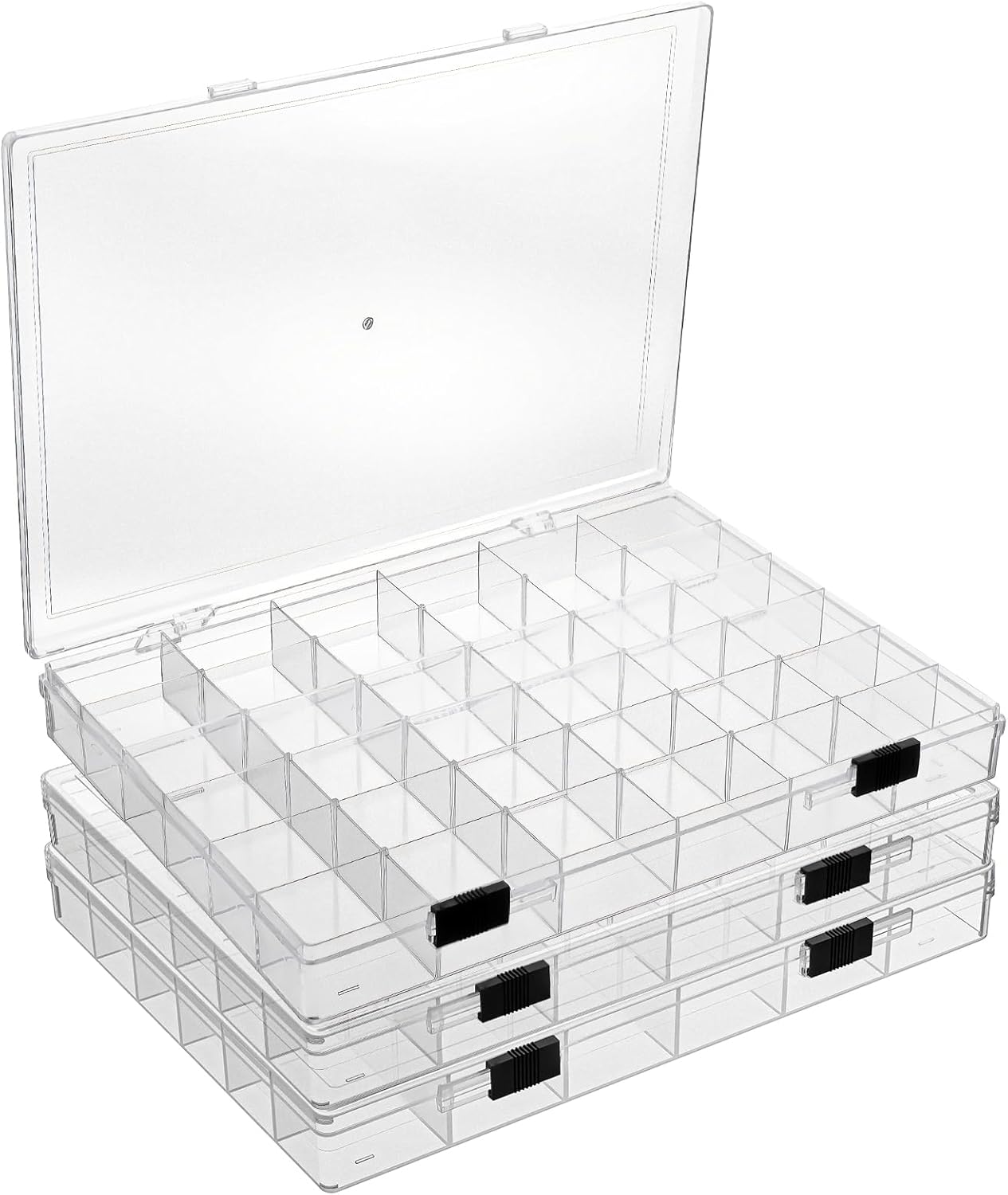 3 Pack 36 Grids Clear Plastic Bead Organizer Storage Box Container, Clear Beads Storage Organizers, Craft Jewelry Small Beads Containers for Organizing Collection Jewelry Making