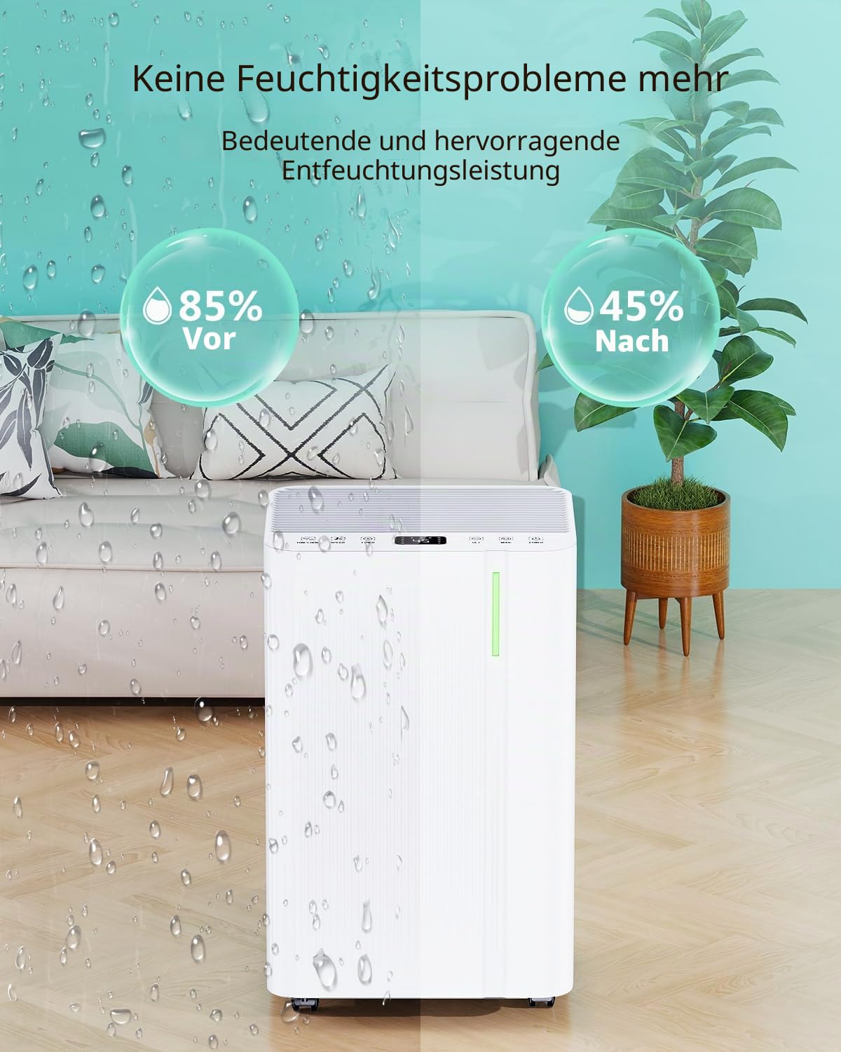Luftentfeuchter 20L/24h, Elektrischer Entfeuchter mit Kompressor, 3 Modi, Leise und Energiesparend, Kontinuierliche Entwässerung, Tank 5 L, 24-Stunden-Timer, Luftentfeuchter für zu Hause