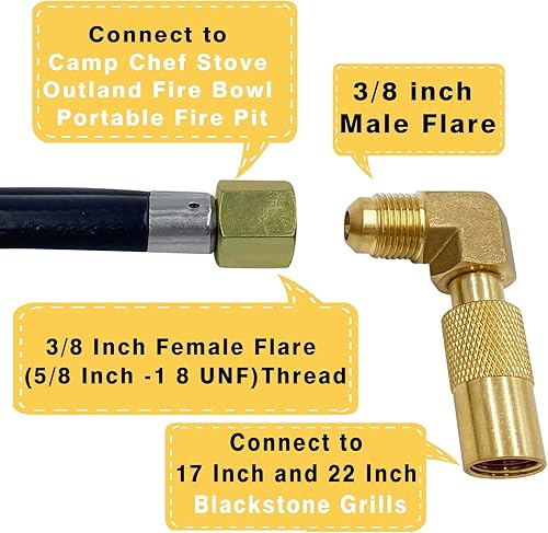 Miniatura 4 de MCAMPAS Manguera de propano de conexión rápida para autocaravana de 12 pies con adaptador de codo de propano para parrilla de mesa Blackstone de 17