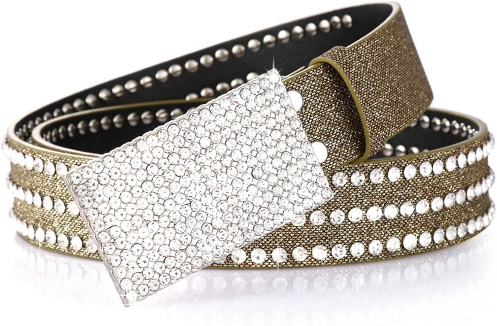 Ladies rhinestone Personality Belt,Stylish Decoration Jeans Dress Belt Leisure wild Belt-Golden 108cm(43inch)
