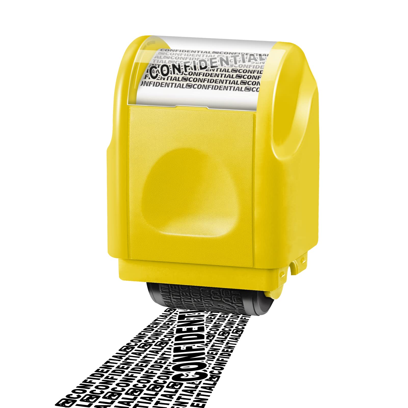 Identity Theft Protection Stamp Roller, Kenobee Self-Inking Wide Security Stamp Roller for Personal Formation Blackout, Privacy Confidential and Address Blocker, Size M, Yellow
