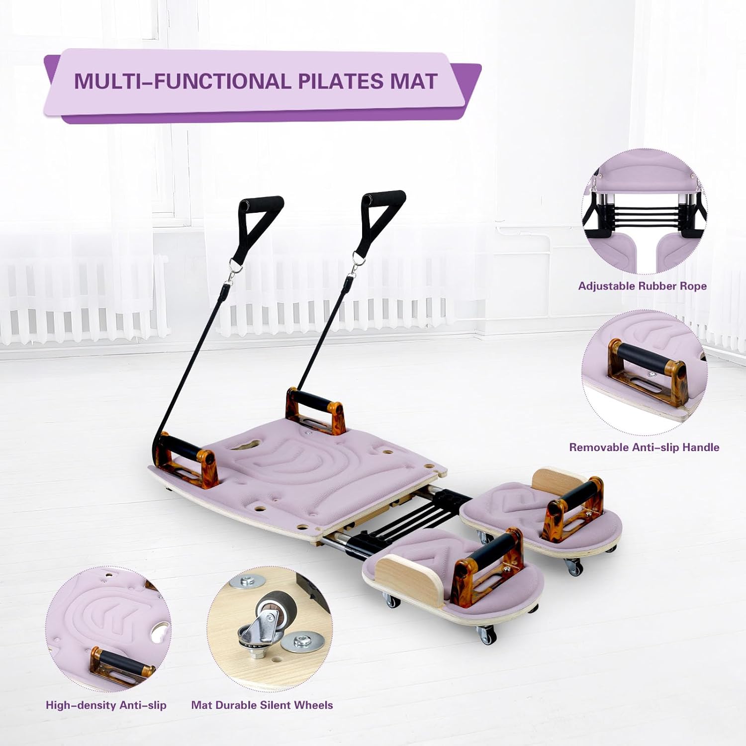 Pilates Board for Home, All-in-One Pilates Equipment with Wood Deck, Space-Saving Design, Silent Non-Slip, Quick Assembly Pilates Reformer.