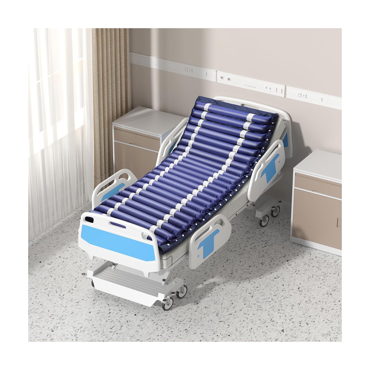 Matelas Anti-escarres avec Système de Pression Alternée, Lit Gonflable Anti-escarre Prévention des Escarres et Traitement des Ulcères Avec Pompe et Imperméable, pour Lits d'hôpitaux Habitation ,Marine