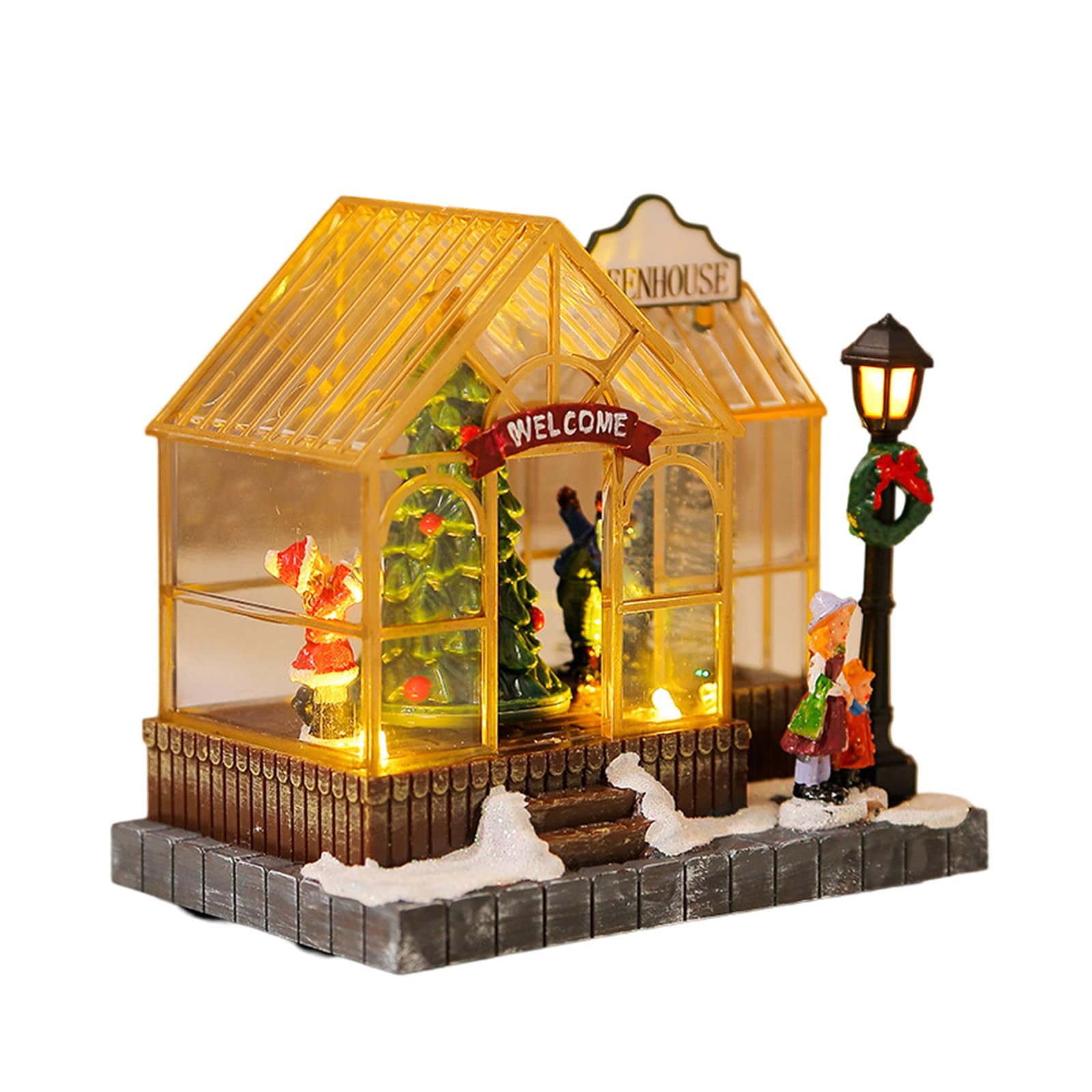 Adorno de resina musical de temporada navideña con luz LED, figura giratoria de árbol de Navidad, decoración de escritorio, adorno musical de casa