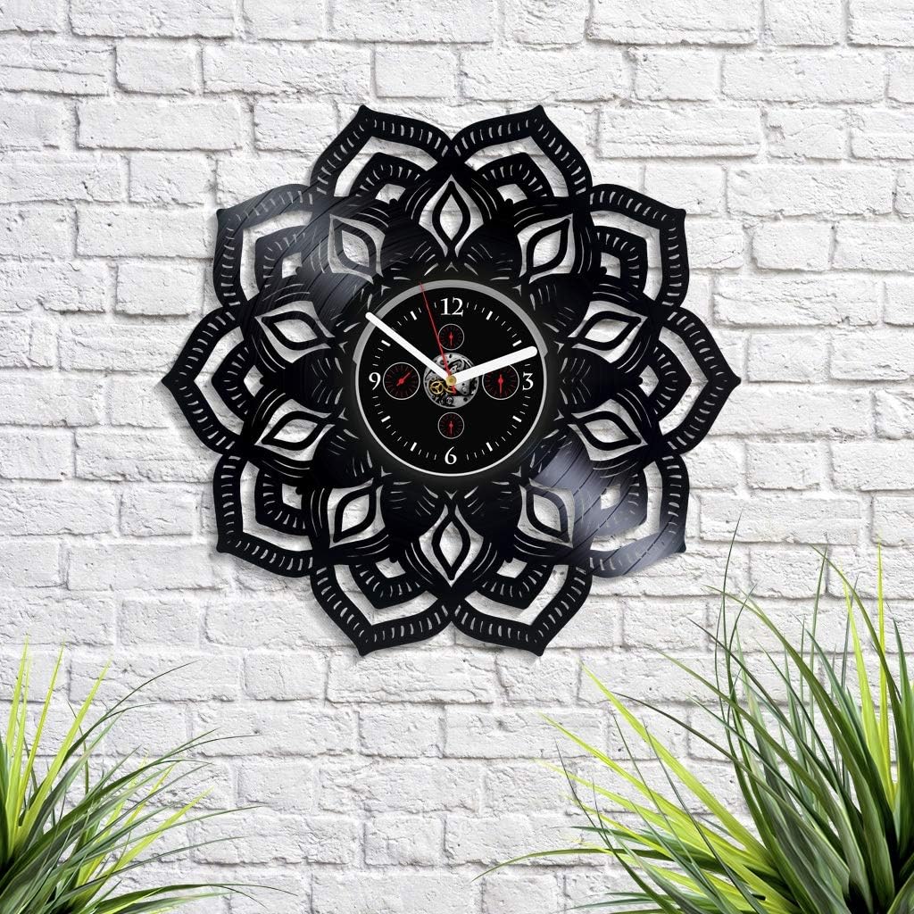 Flower Ornament Wall Clock New Year Gift for Husband Vintage Vinyl Record Retro Wall Clock Flowers Ornament Wall Art Exclusive LP Clock 12 Inch Birthday Gift Ornamemt Idea Gift for Boy