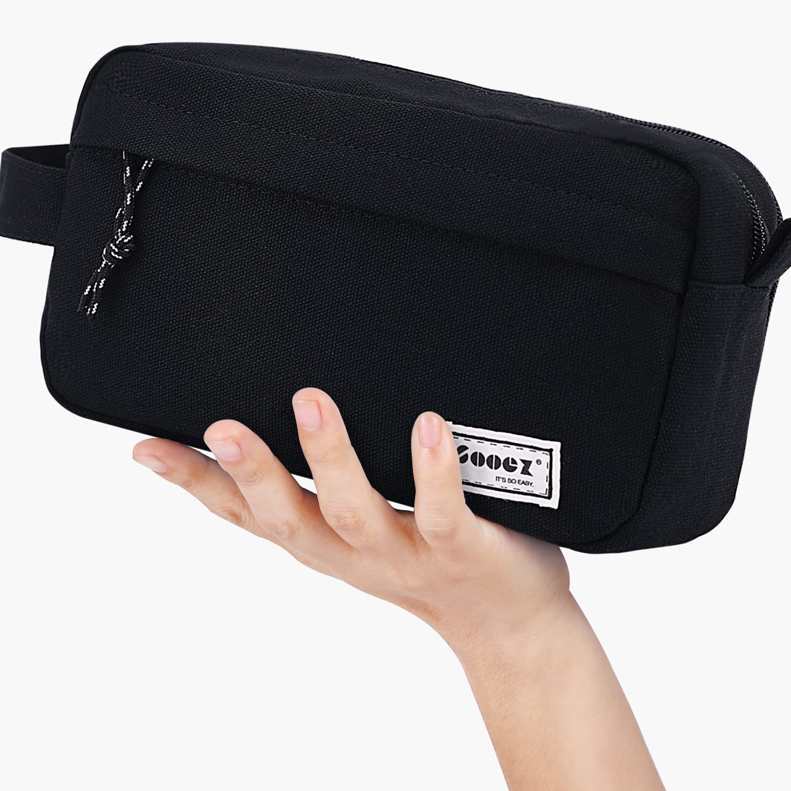 SooezBig Capacity Pencil Pen Case, [Material Upgraded] Canvas Pencil Pouch Large Pencil Bag Organizer, Separate Compartments Easy Grip Handle, Aesthetic Supply for School Teens Adults, Black