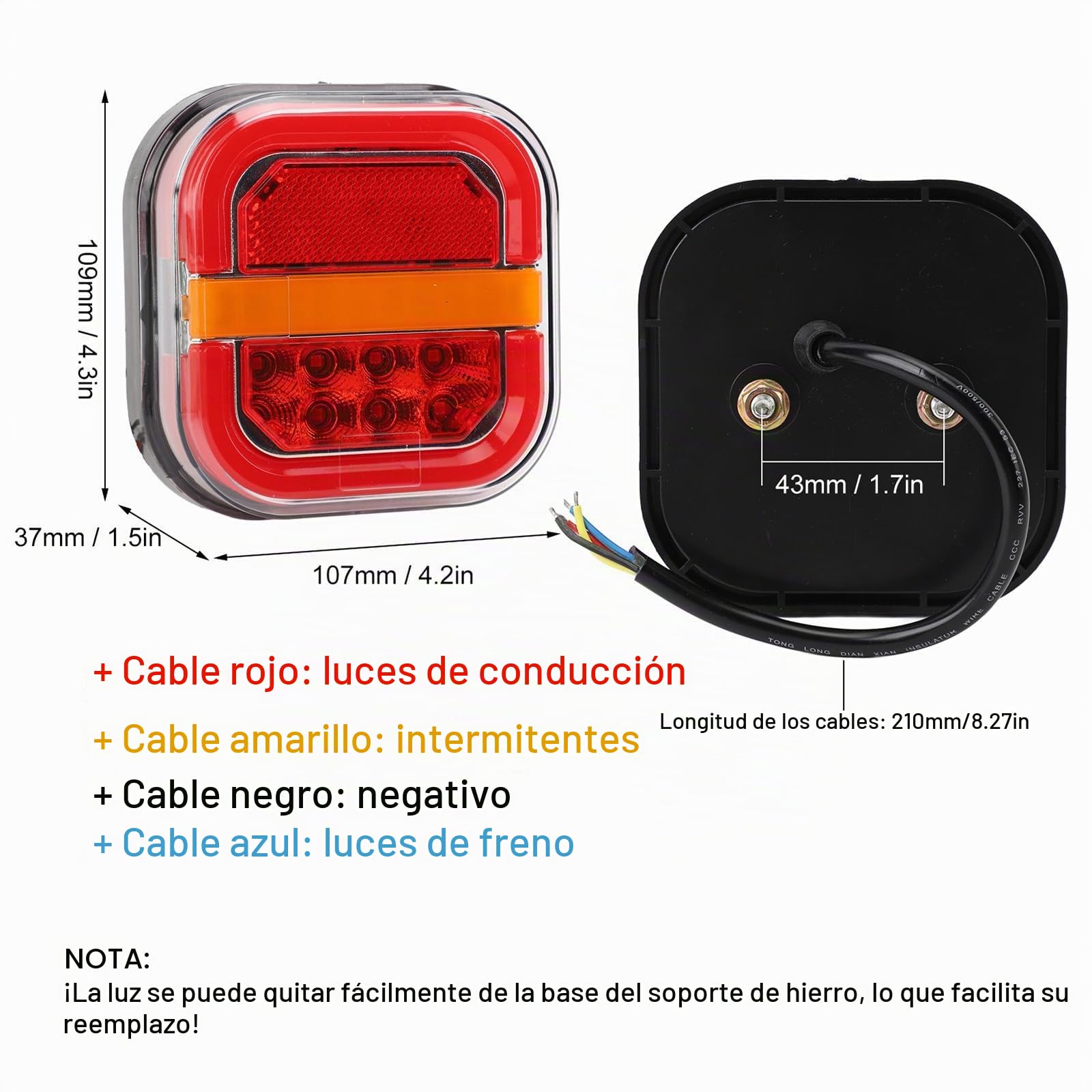 Luz De Remolque Trasera 2 Luces Led 12v - 36V Luz Señal De Giro Luz De Accionamiento De Freno Función Indicador De Cable Impermeable 210mm, Adecuada Para Autocaravanas De Remolque