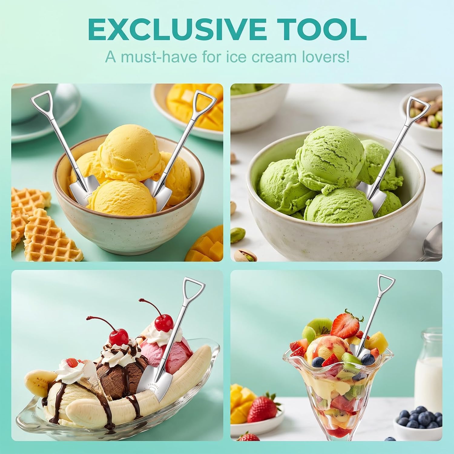 2 PCS Ice Cream Shovel Set, Stainless Steel Ice Cream Shovel Spoons