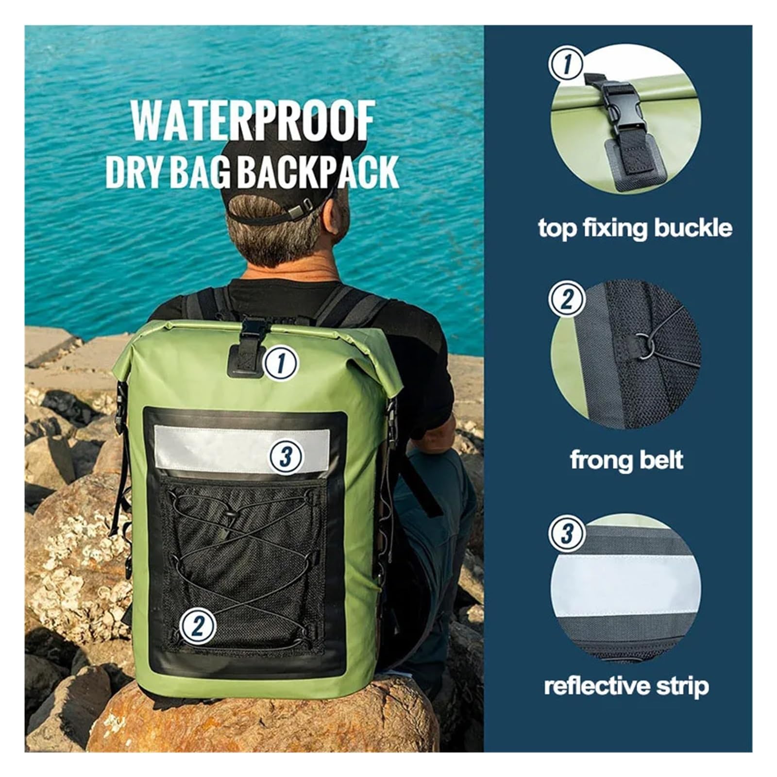 Zaino impermeabile per kayak da nuoto, per donne e uomini, impermeabile, per trekking, drifting, rafting, surf, canottaggio, campeggio, in PVC, 35 l