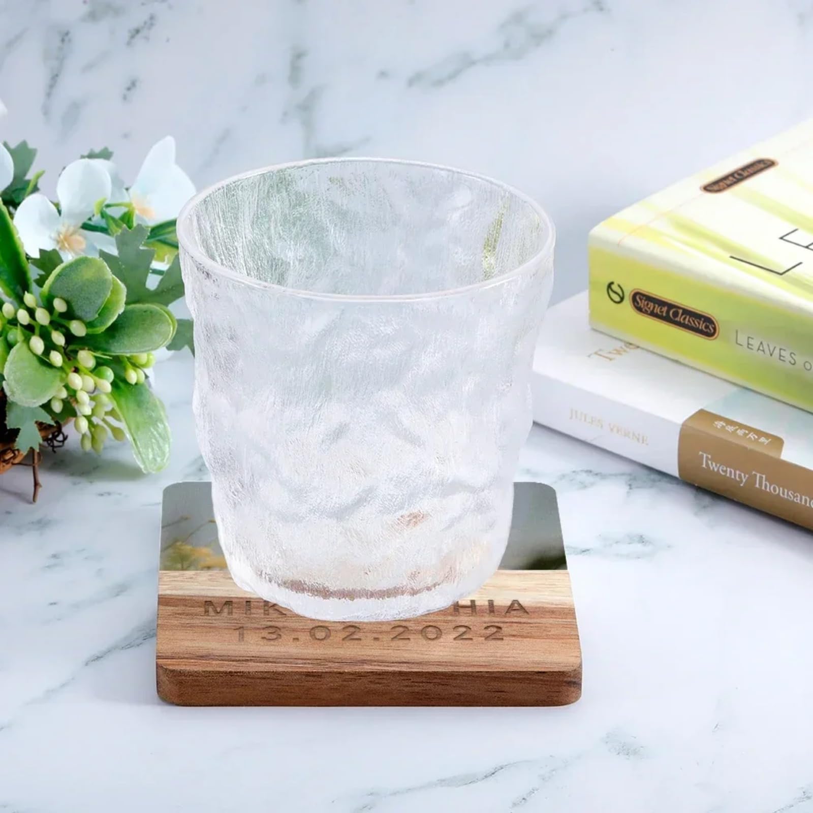 Posavasos personalizados, posavasos de madera de mármol grabados personalizados, posavasos cuadrados para hombres, regalos de fotos personalizados para parejas, regalo de San Valentín (8 piezas)