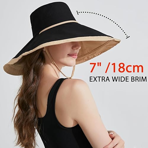 Miniatura 2 de Sombrero de sol de ala ancha de 7 pulgadas para mujer, sombrero grande plegable con protección UV, se puede llevar en ambos lados