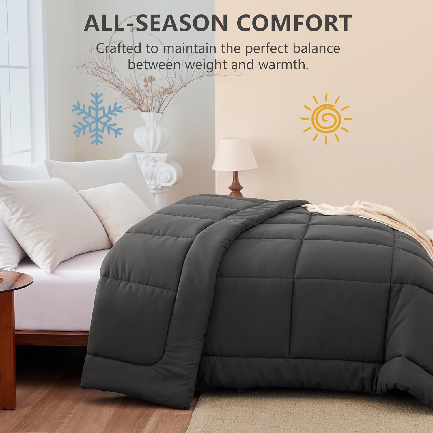 CozyLux Comforters Full Size Duvet Insert Dark Grey, All Season Quilted Bed Comforter, Box Stitched Down Alternative Duvet with 8 Corner Tabs, Gifts for Women Men, 82 x 86 Inches (Dark Gray)