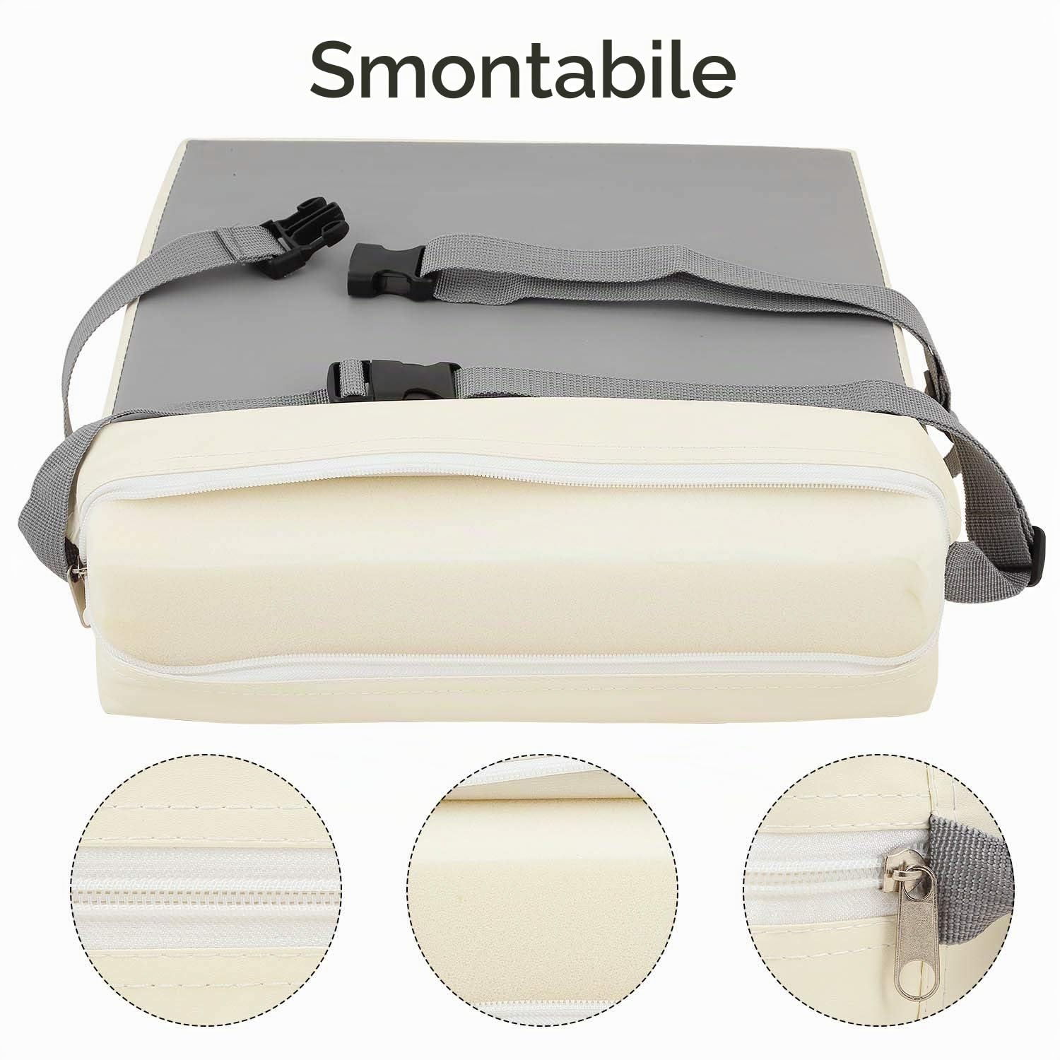 Rialzo per sedia, in PU, lavabile, con 2 cinghie e fibbia di sicurezza, per bambini, per tavolo da pranzo, booster portatile (grigio + beige)