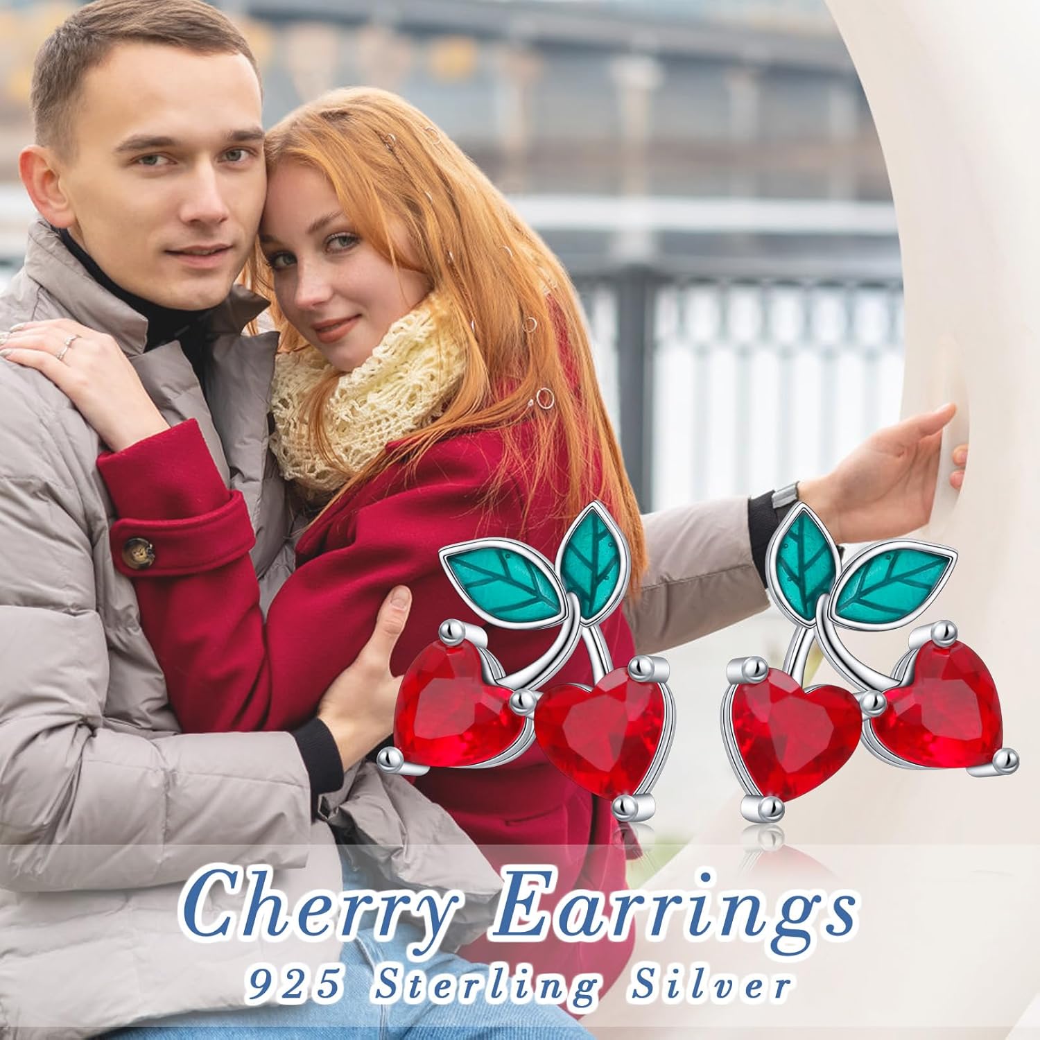 925 Sterling Silver Cherry Stud Earrings Red Fruit Cherry Jewelry for Women Wife - Image 6